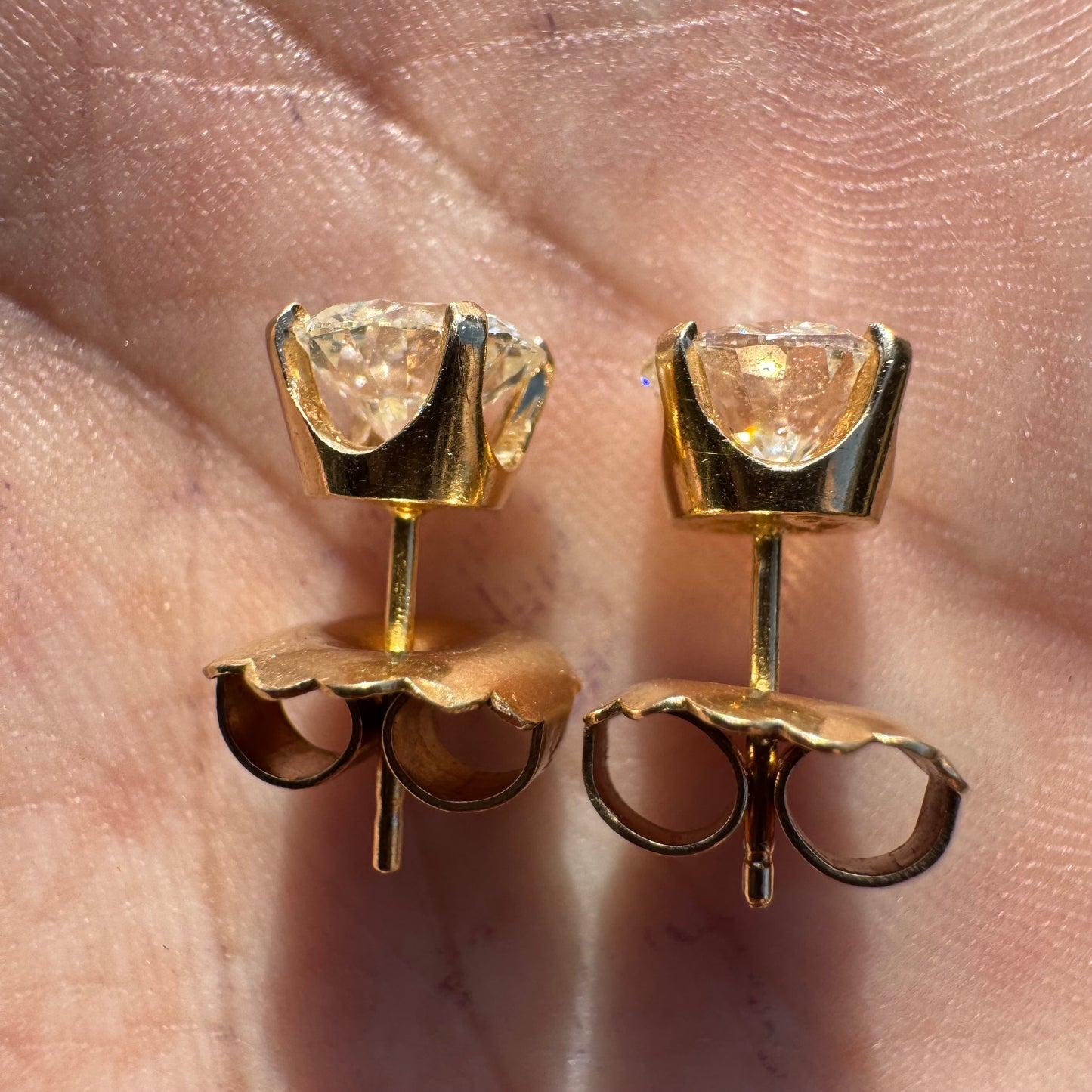 Vintage 2.0ctw Natural Diamond 4 Prong 14k Yellow Gold Stud Earrings