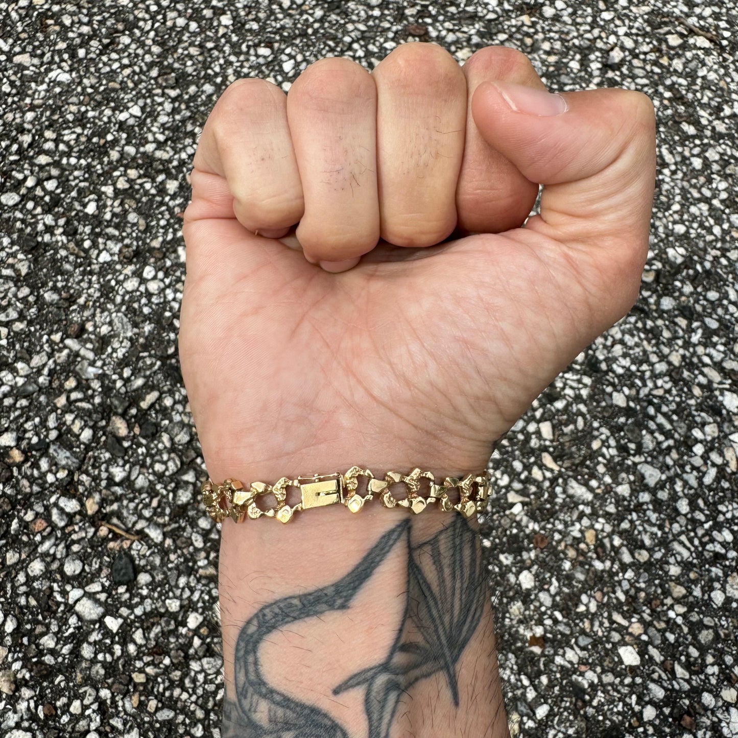 1960’s Solid 14k Yellow Gold Freeform Nugget Link Bracelet (7.75”)