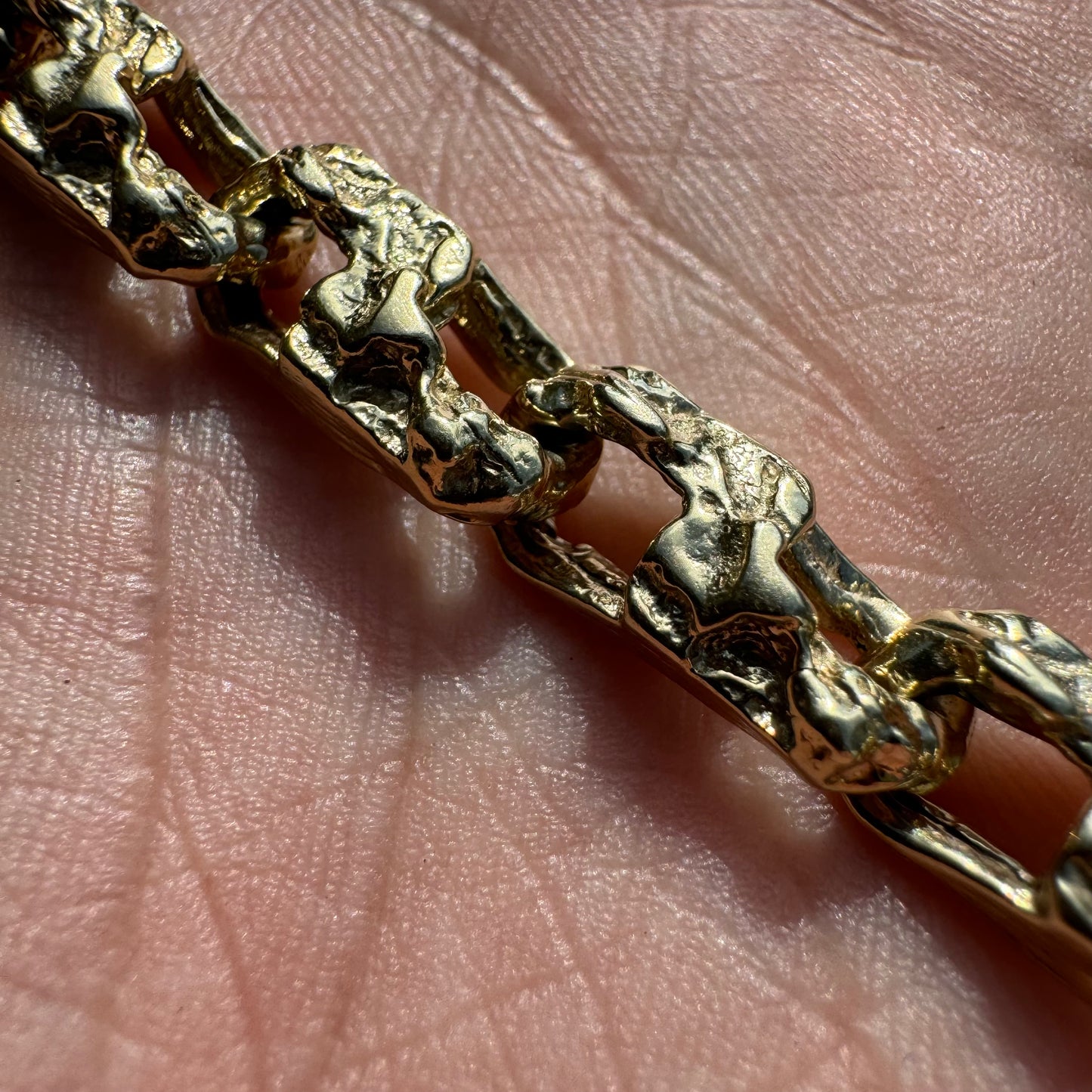 Vintage Solid 14k Yellow Gold Heavyweight Nugget Mariner Link Bracelet (9”)