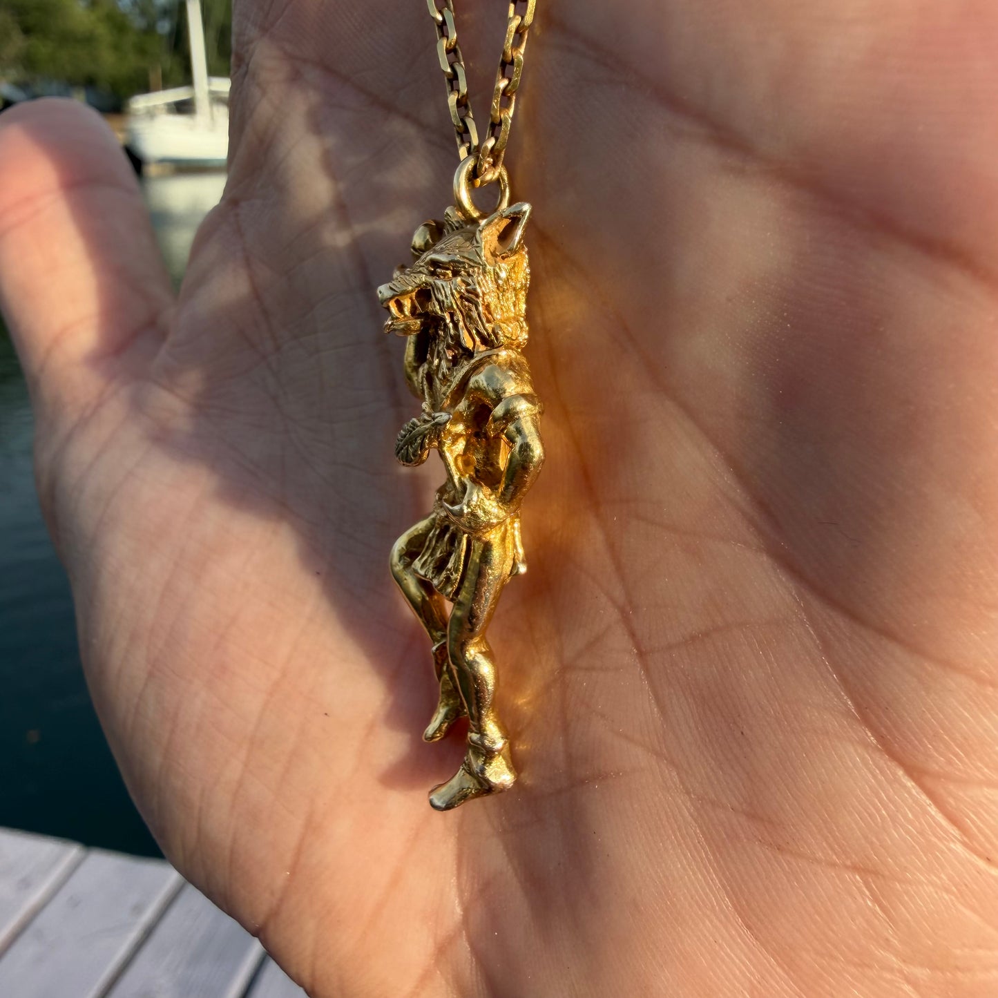 Vintage Solid 18k Yellow Gold Native American Wolf Kachina Pendant