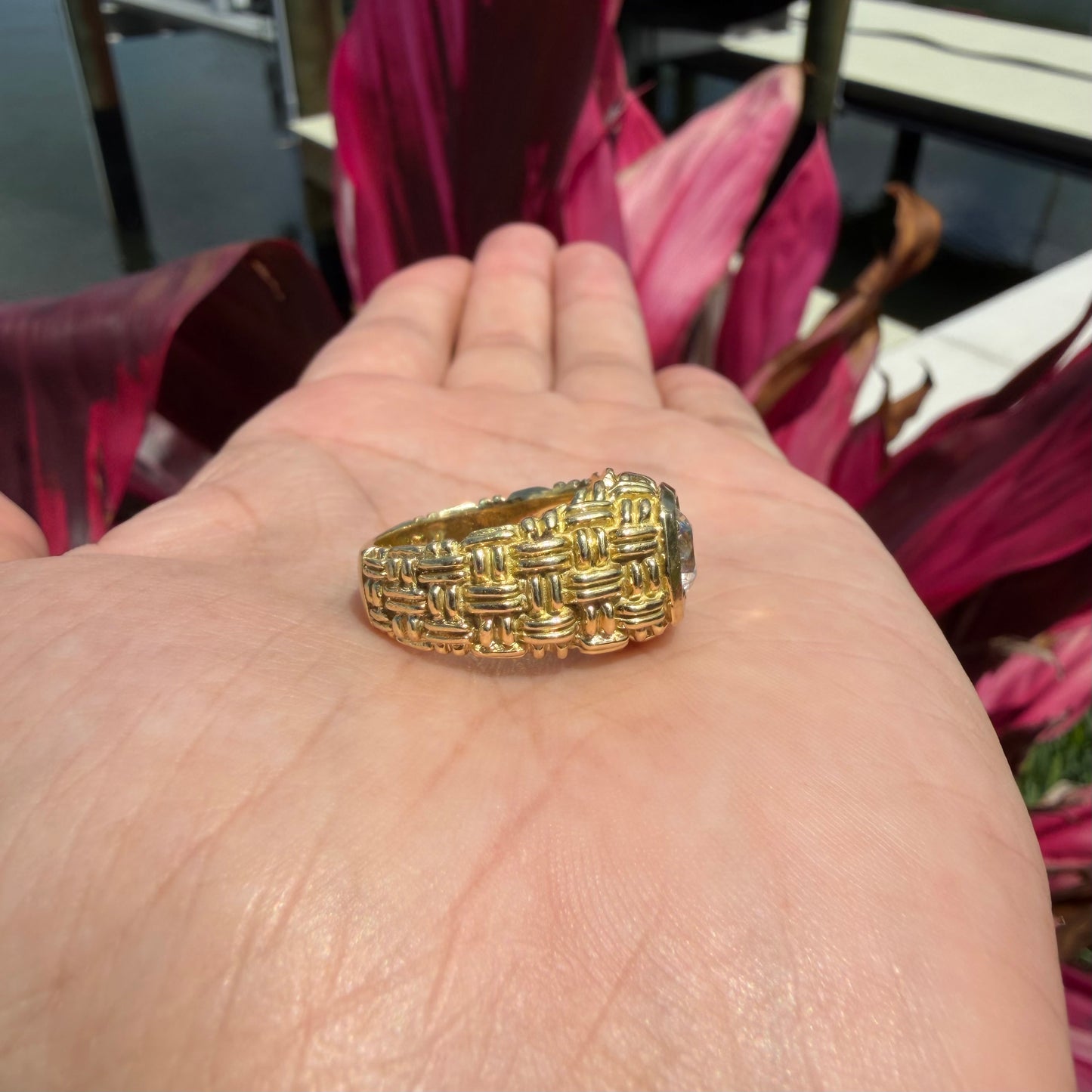 Vintage 2.0ct Natural VS1/I Old Euro Cut Diamond Solid 18k Yellow Gold Basket Weave Solitaire Ring(8)