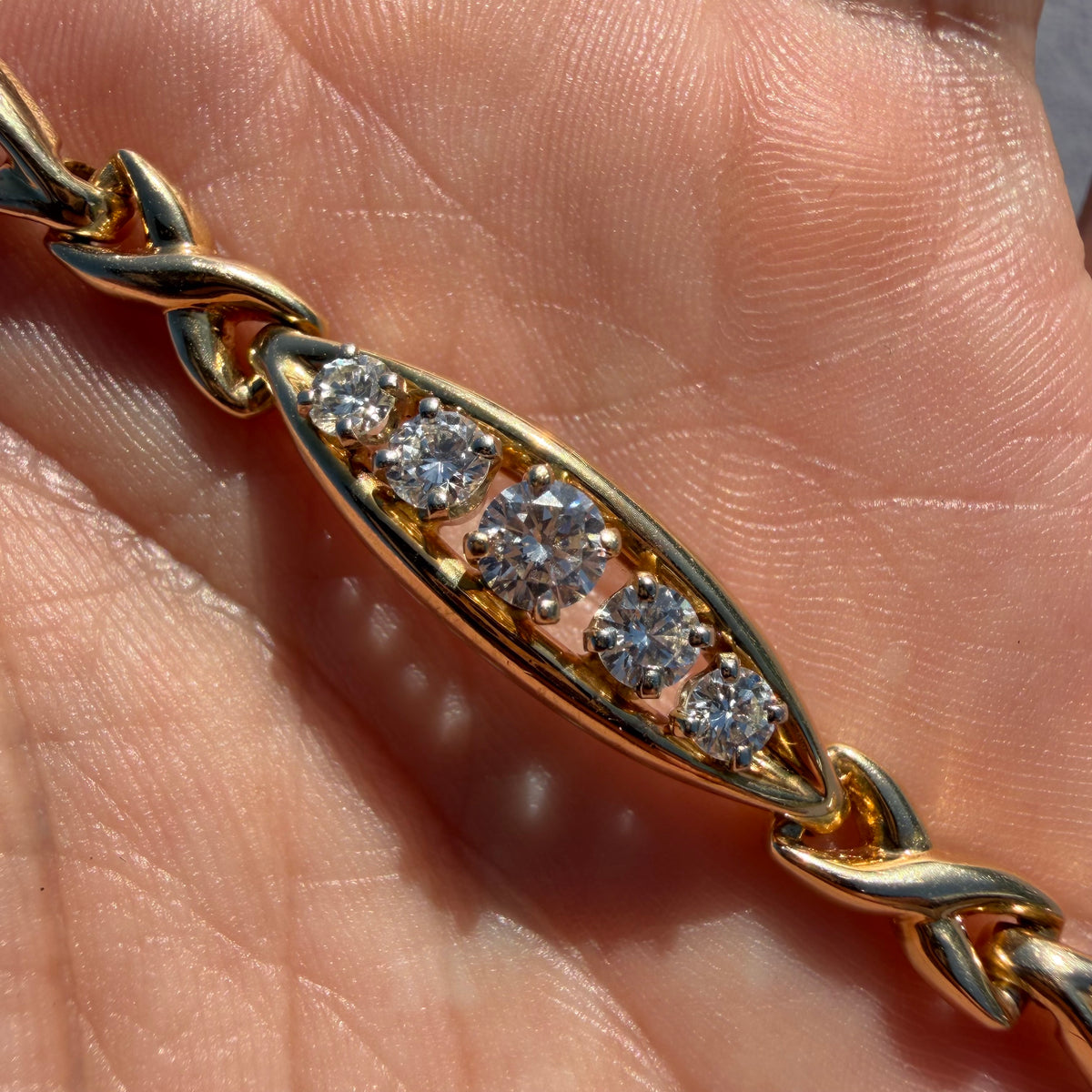 Vintage Solid 14k Yellow Gold 2.75ctw Natural Diamond Infinity Link Bracelet (7.25”)
