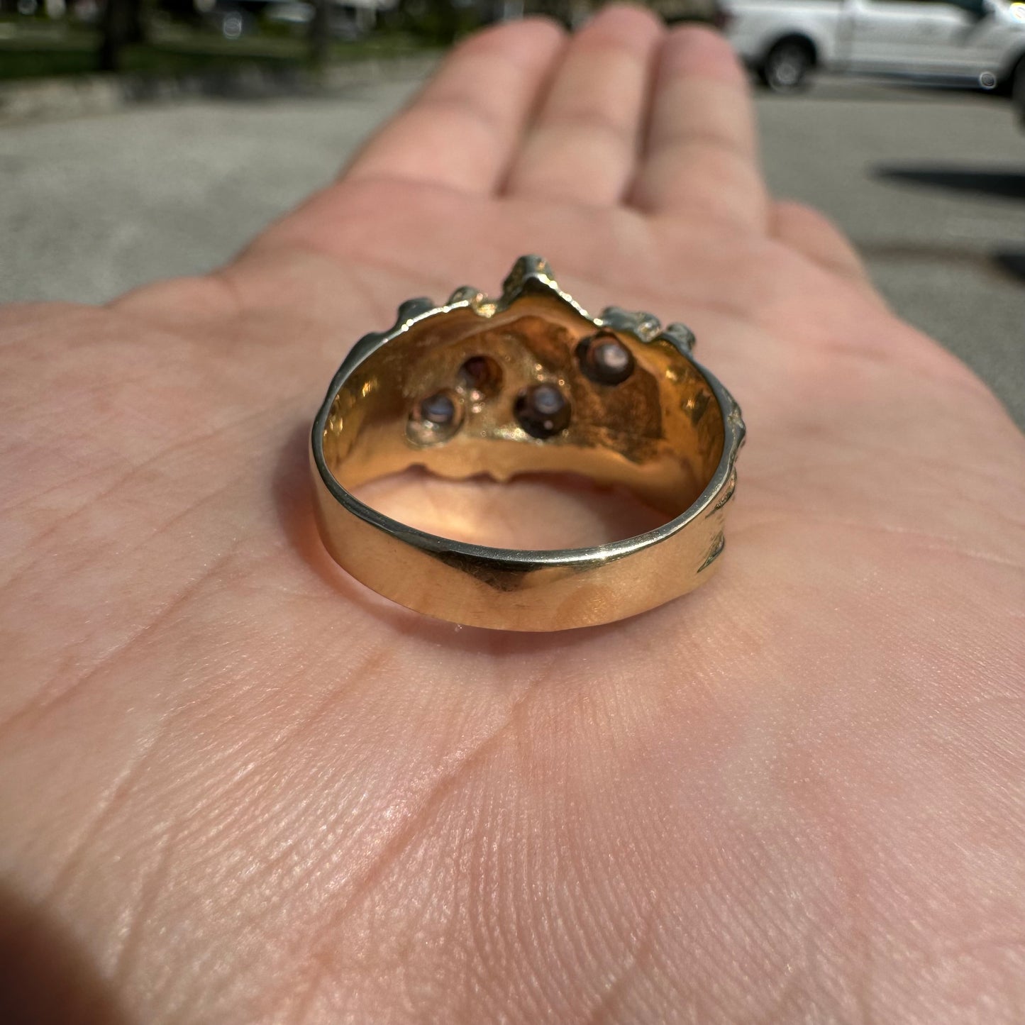 1980’s Solid Backed Custom Set .50Ctw Natural Diamond Nugget Ring (8.5)