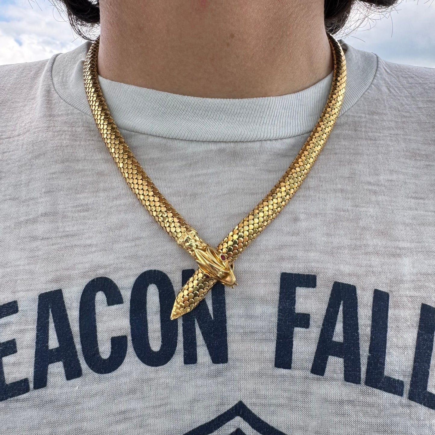 Circa 1940’s Italian Designer 18k Yellow Gold Snake Necklace (20.5”)