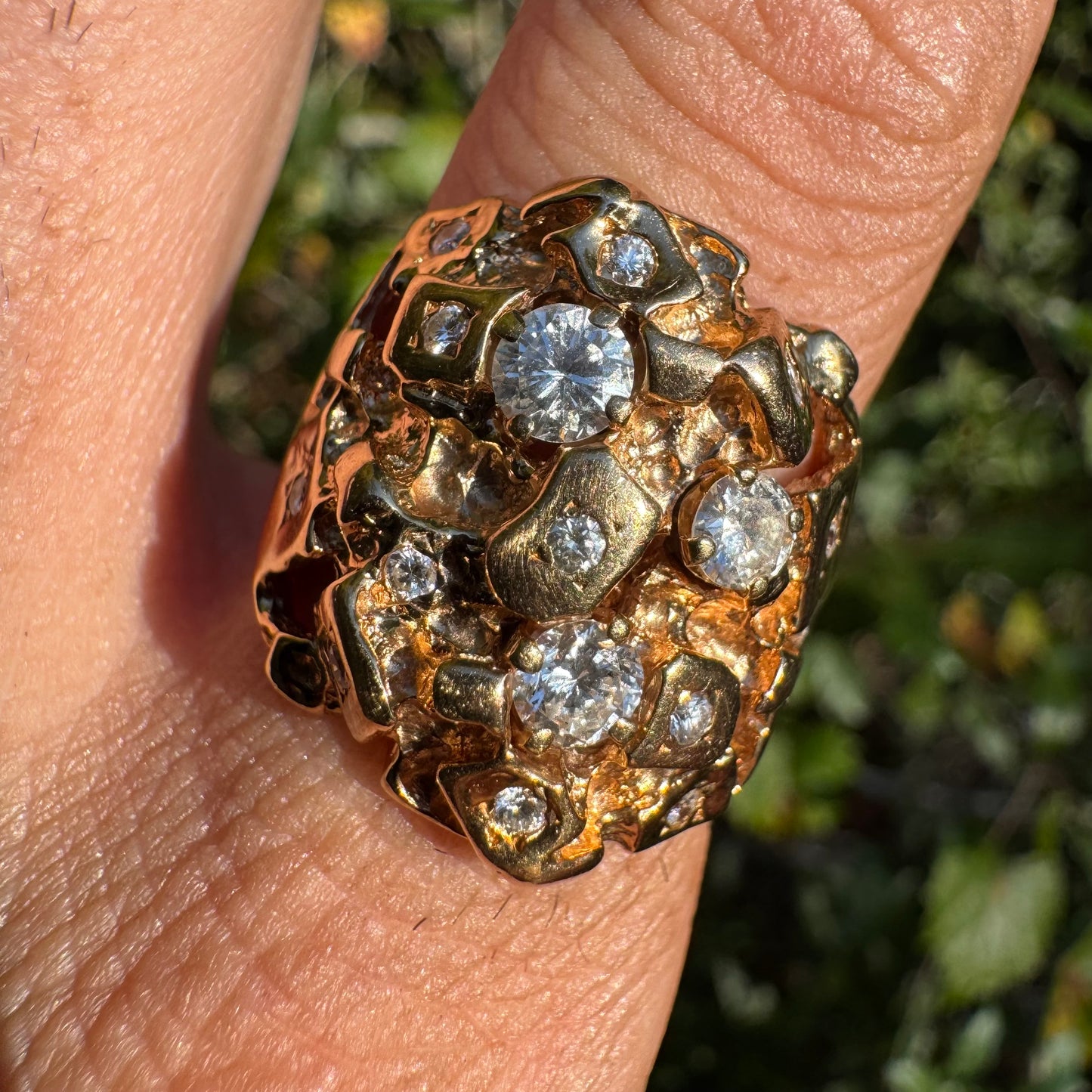 Vintage Solid 14k Yellow Gold 1.0ctw Natural Diamond Nugget Ring (9.25)