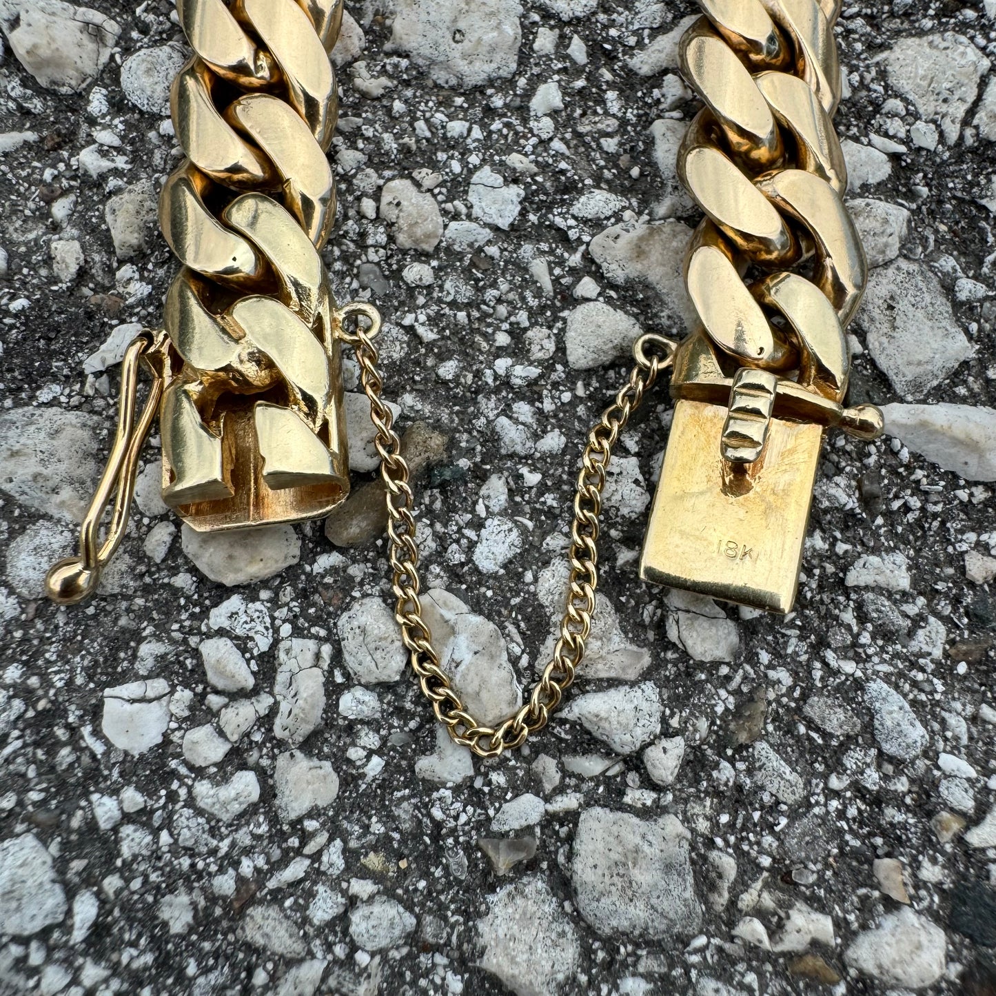 Mid-Century Solid 18k Yellow Gold Super Heavyweight Old School Miami Cuban Link Bracelet (7.75”)