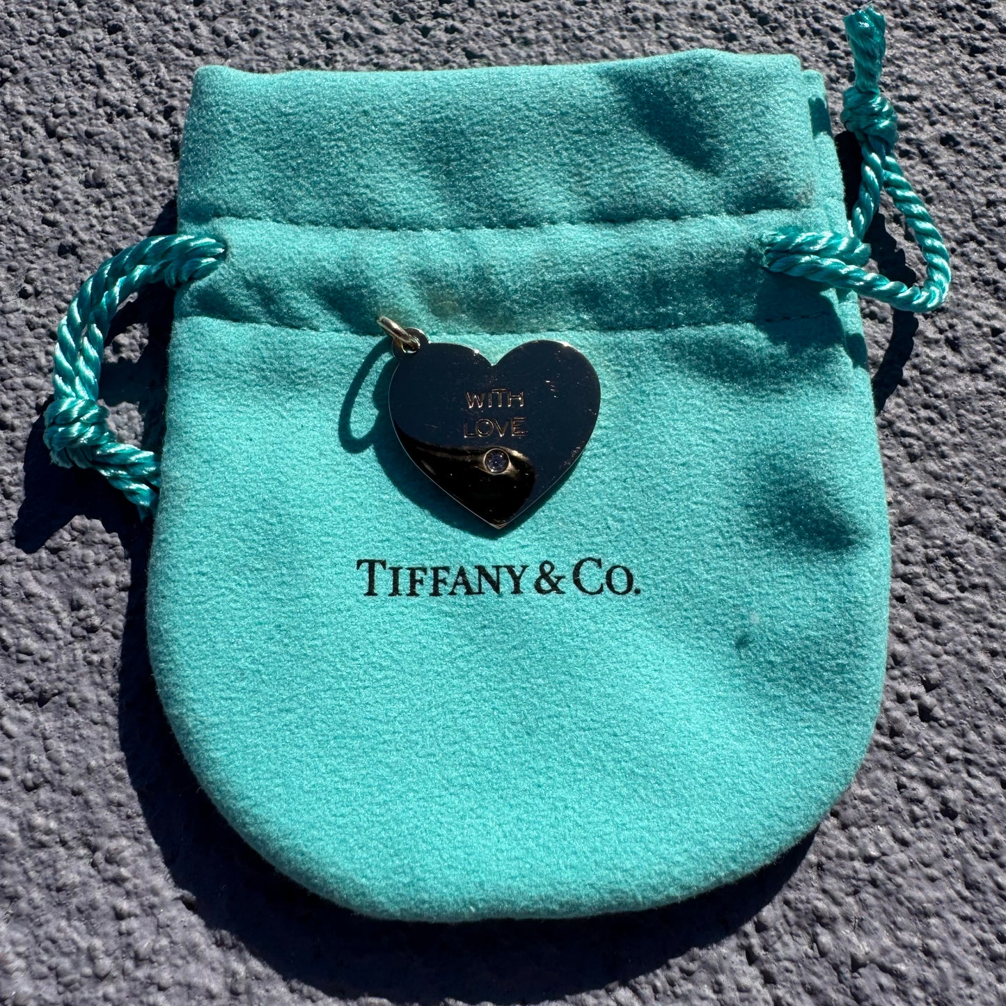 Vintage Tiffany & Co. Solid 18k Gold “With Love” Natural Diamond Heart Pendant
