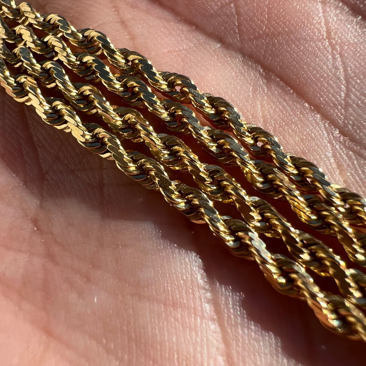 Vintage Solid 14k DiamondCut Rope Chain Necklace (21”)