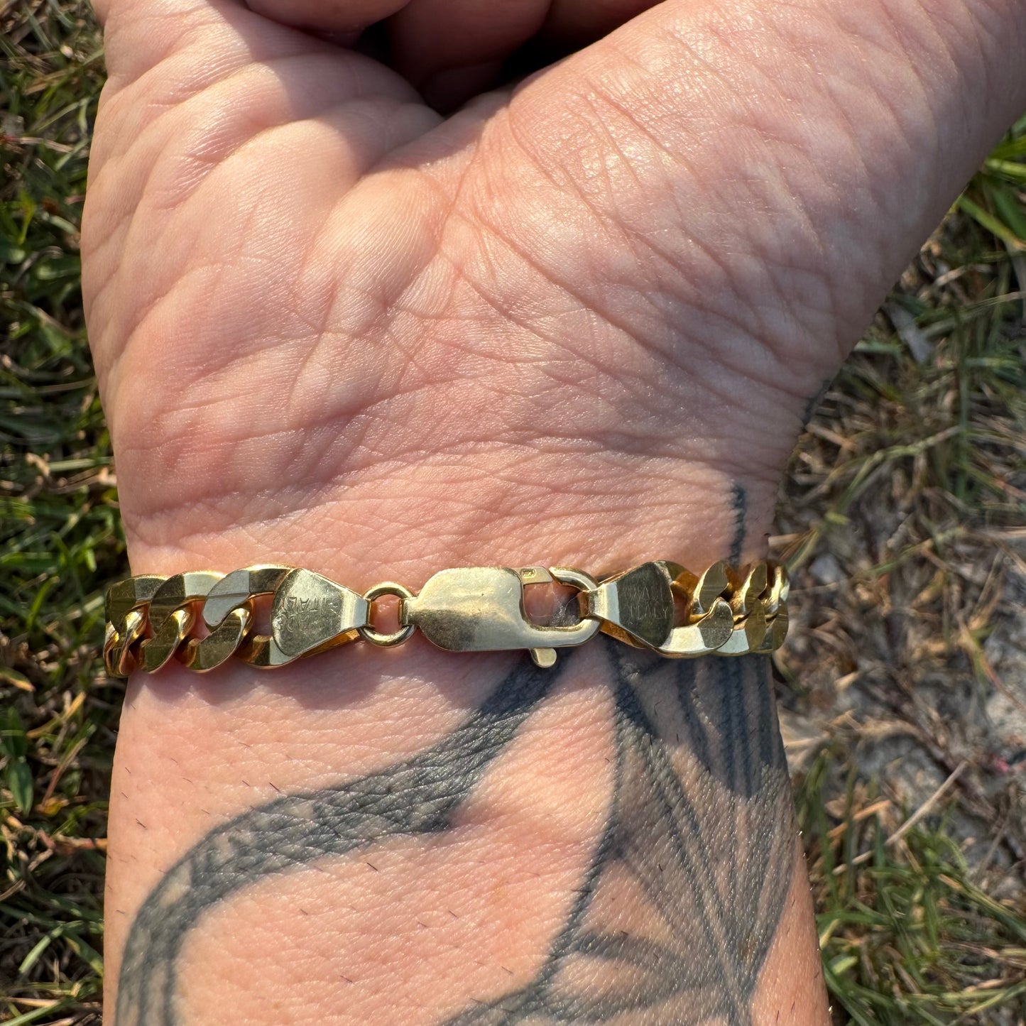 Vintage Solid 14k Yellow Italian Gold Beveled Edge Cuban Link Bracelet (8.5”)