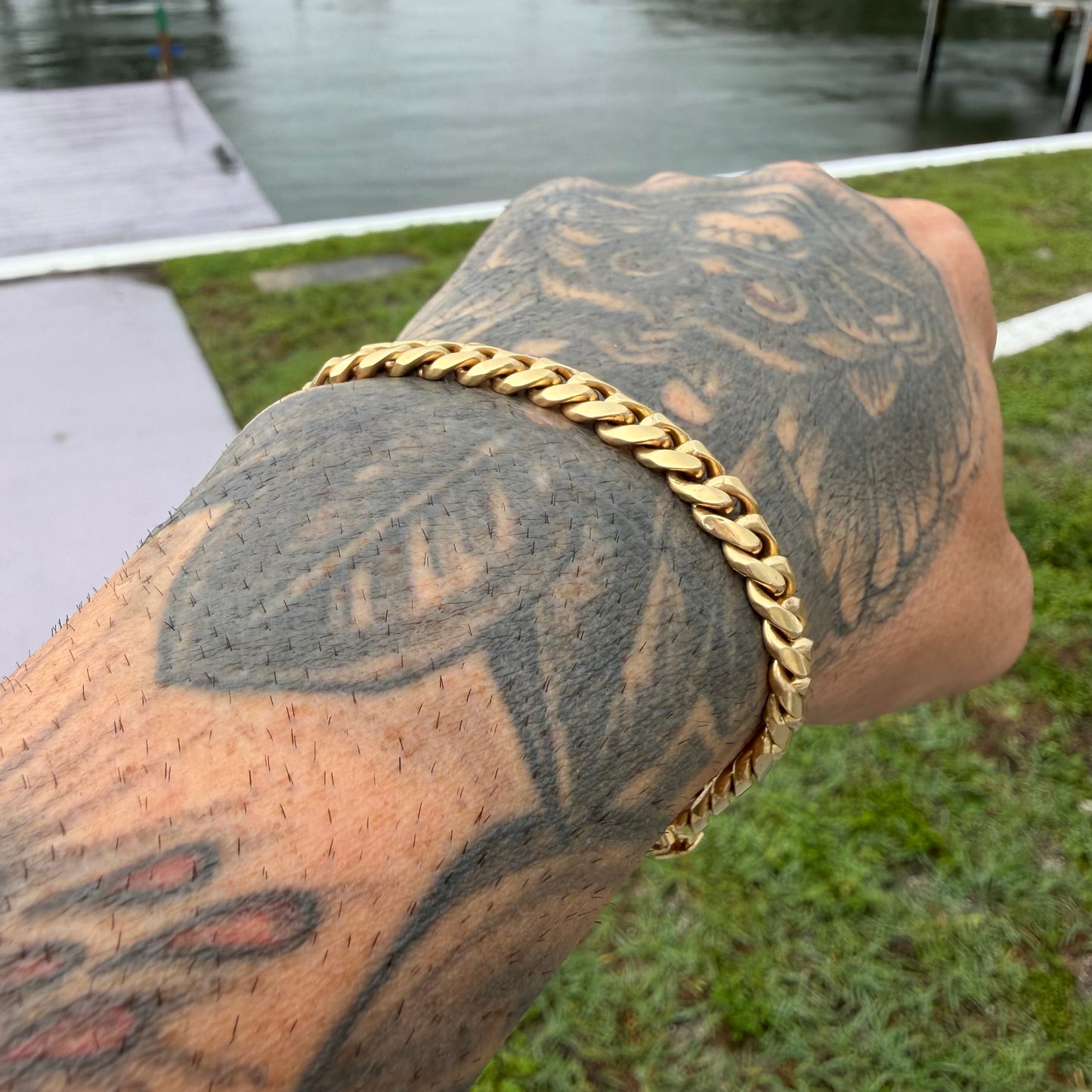 Mid-Century Solid 18k Yellow Gold Handmade Miami Cuban Link Bracelet (7.25”)