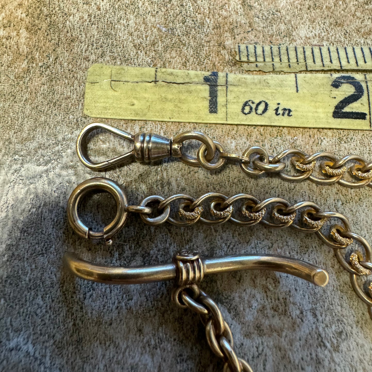 1930’s Art Deco Solid 14k Yellow Gold Double Albert Watch Chain Fancy Curb Link Necklace (19”)