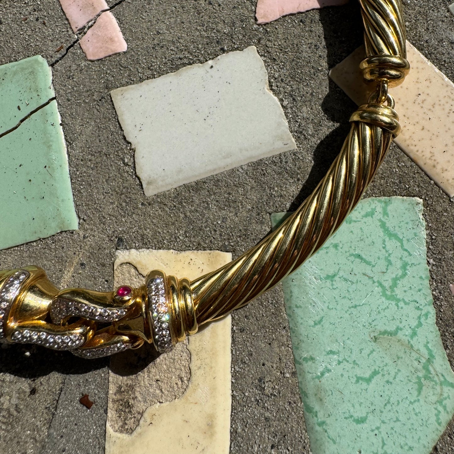 Vintage David Yurman 18k Yellow Gold Natural Diamond And Ruby Cable Link Buckle Necklace (16”)