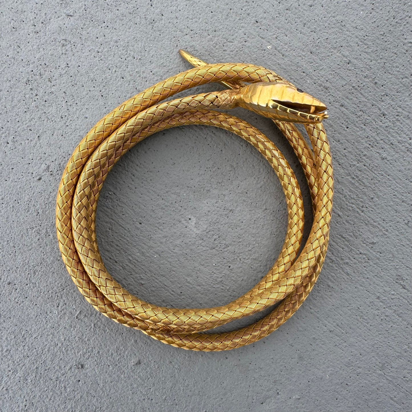 Circa 1840’s Early Victorian 19.7k Yellow Gold Woven Flexible Snake Band (24”)
