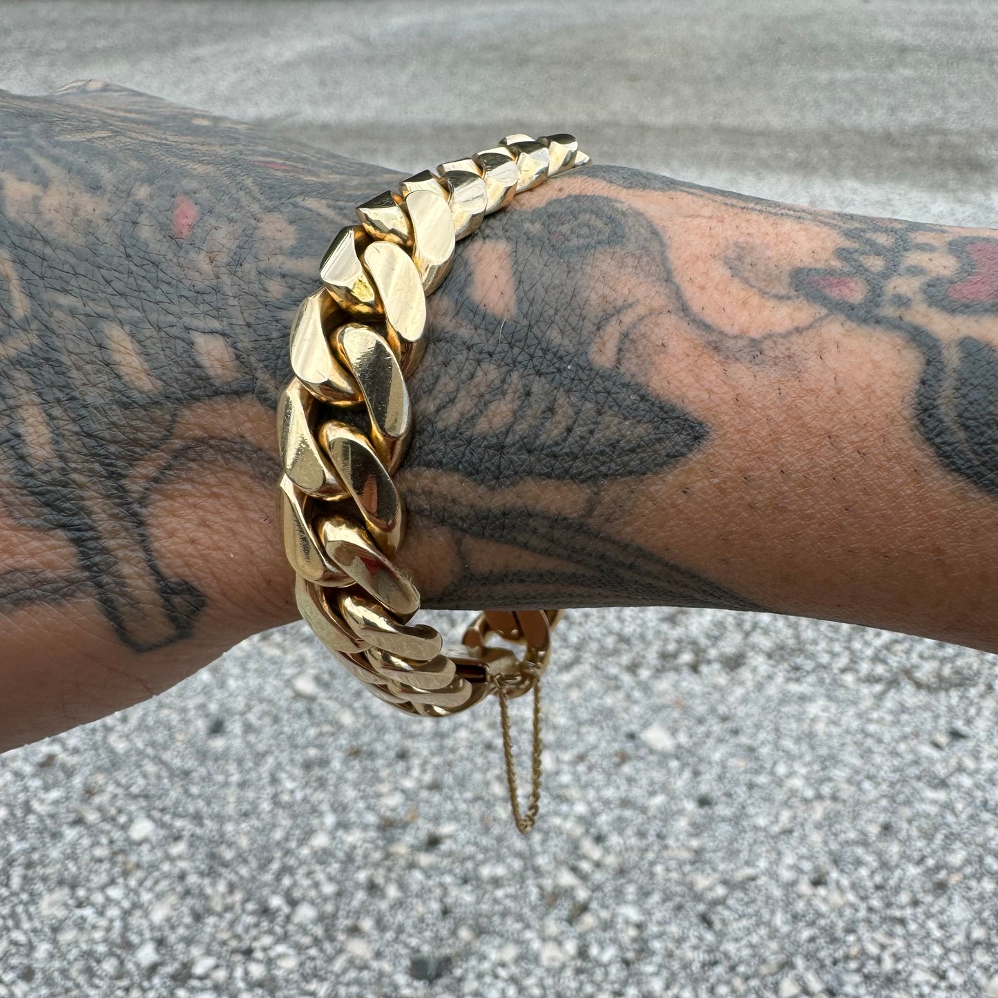 Mid-Century Solid 18k Yellow Gold Super Heavyweight Old School Miami Cuban Link Bracelet (7.75”)