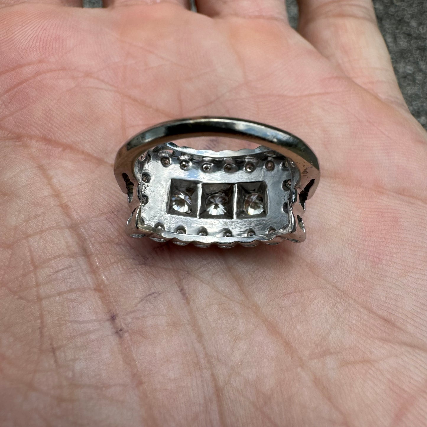 Circa 1930’s-1950’s 14k White Gold .95CTW VS Clarity Natural Diamond Art Deco Ring (5.25)