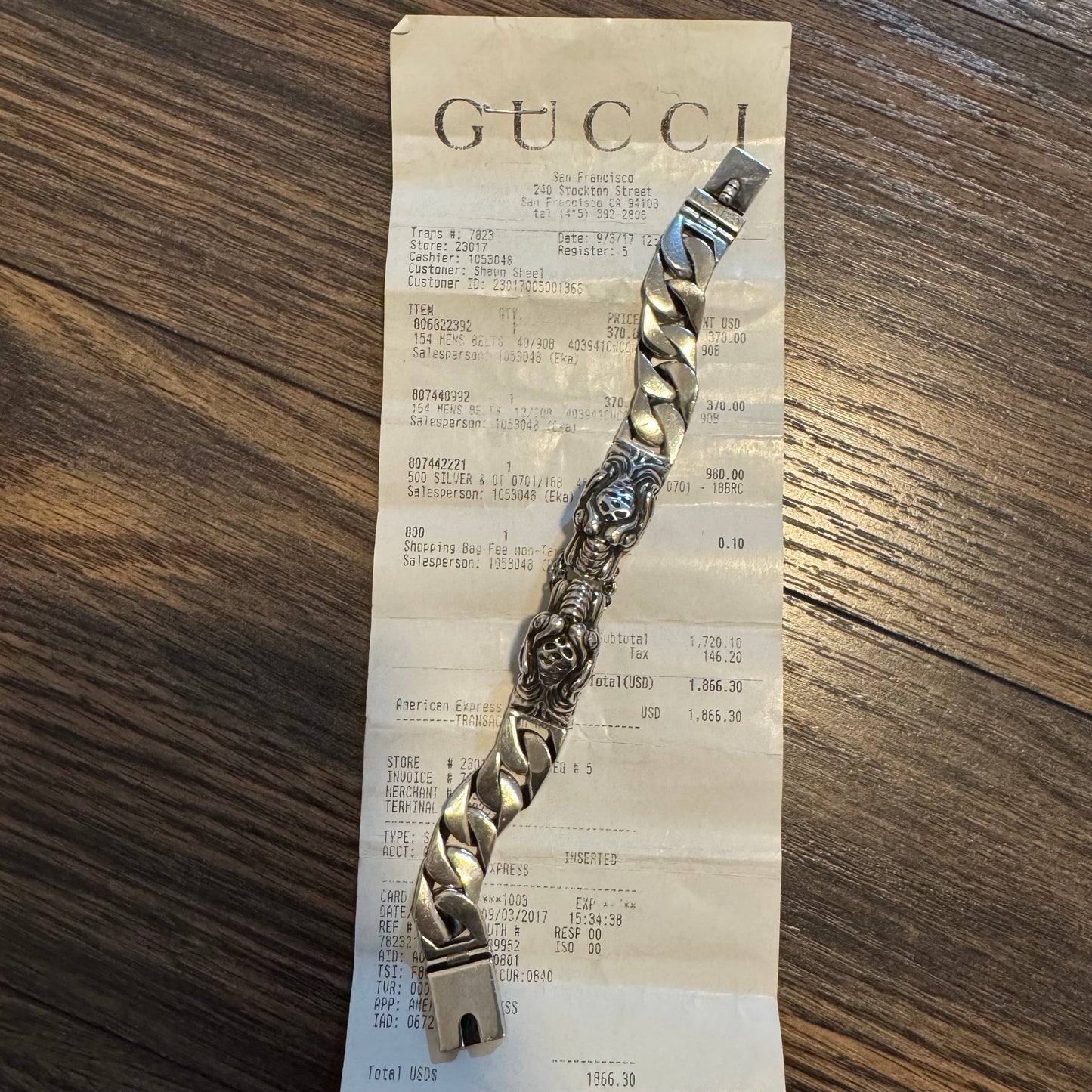 Gucci Solid Sterling/.925 Double Tiger Cuban Link Bracelet (Size:16/6.75”)