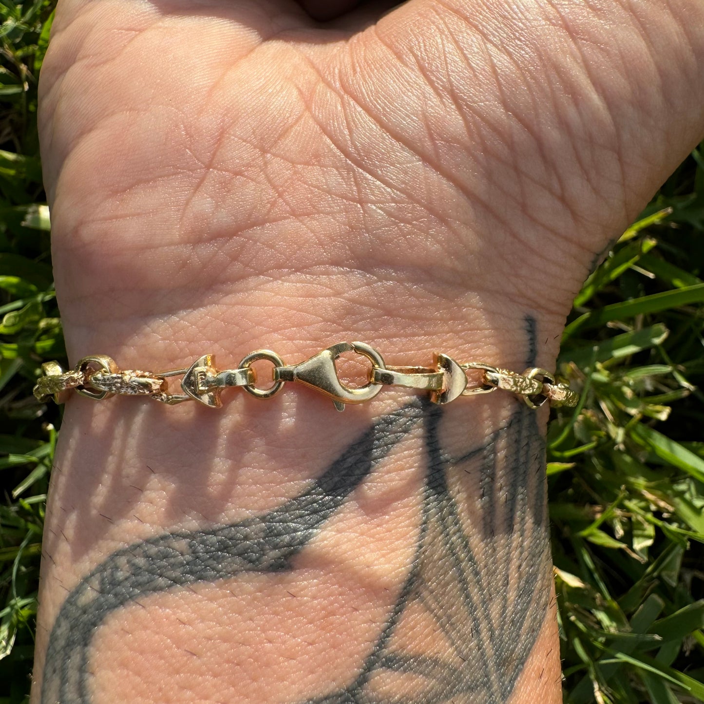 Vintage Solid 14k Yellow Gold Nugget Chaine D’Ancre Link Bracelet (7.5”)