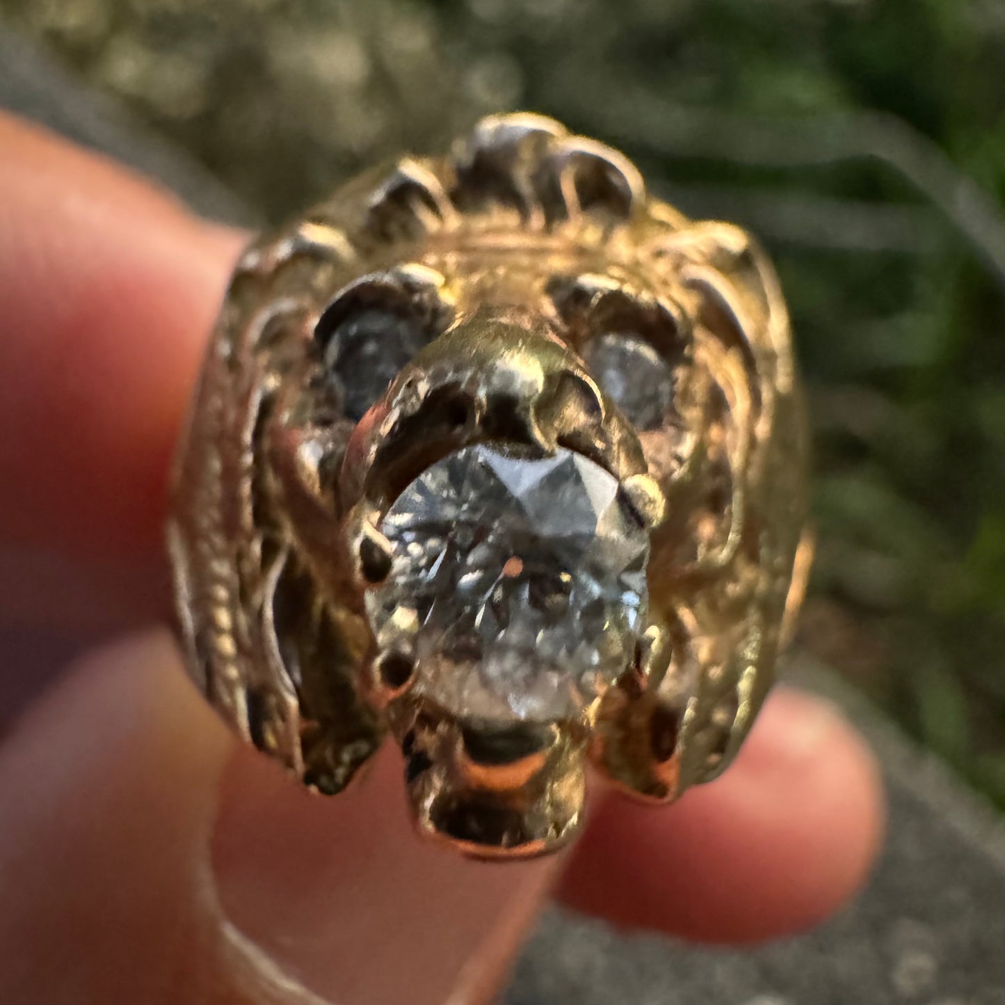 Victorian Era Solid 14k Yellow Gold .50Ct Natural Old Euro Cut Diamond Lion Ring (7.5)