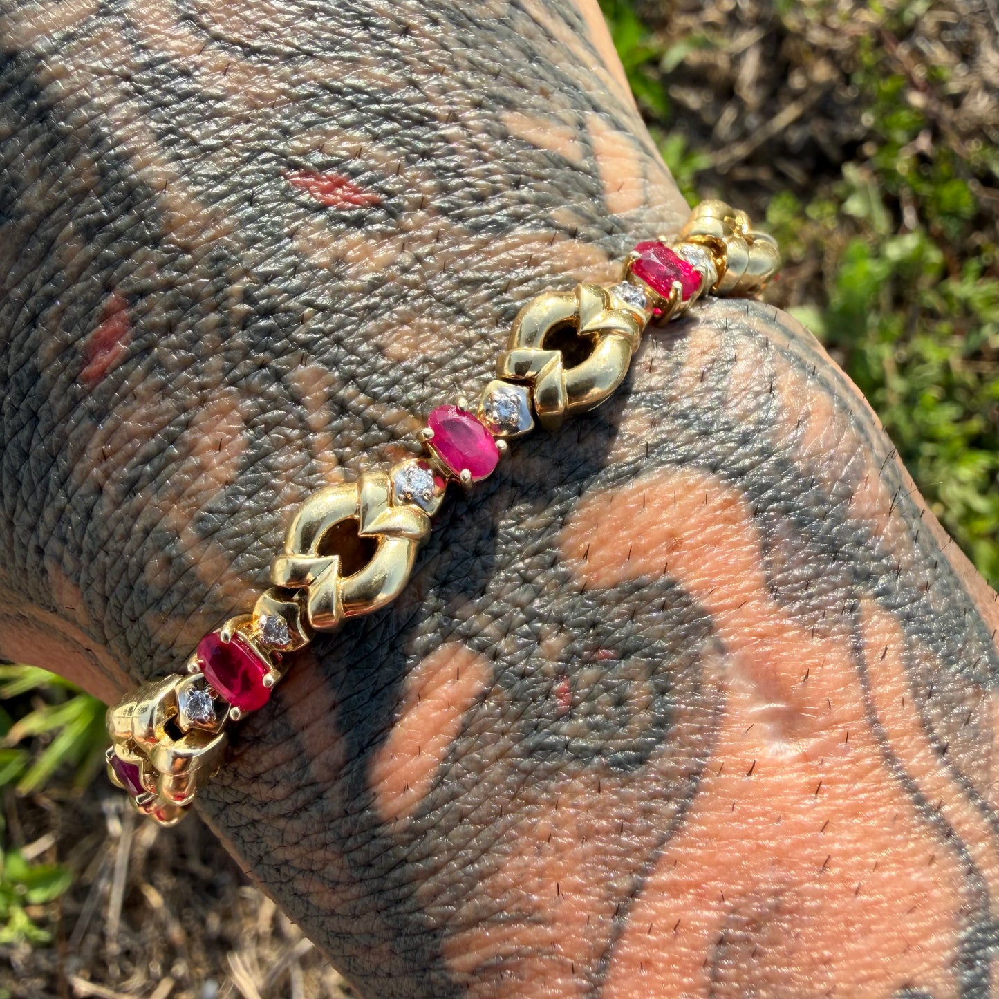 Vintage Solid 14k Yellow Gold Heavyweight 2.75ctw Natural Ruby And Diamond Bracelet (7.25”)