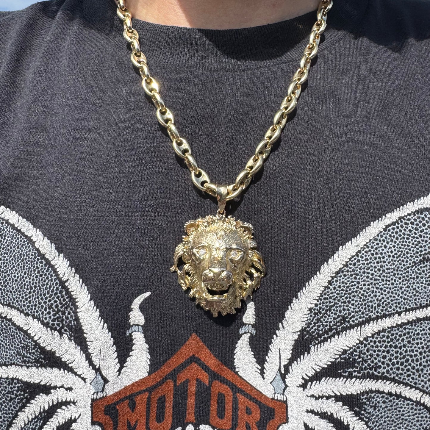 Vintage Solid 14k Yellow Gold Natural Diamond Large Heavyweight Lion Pendant
