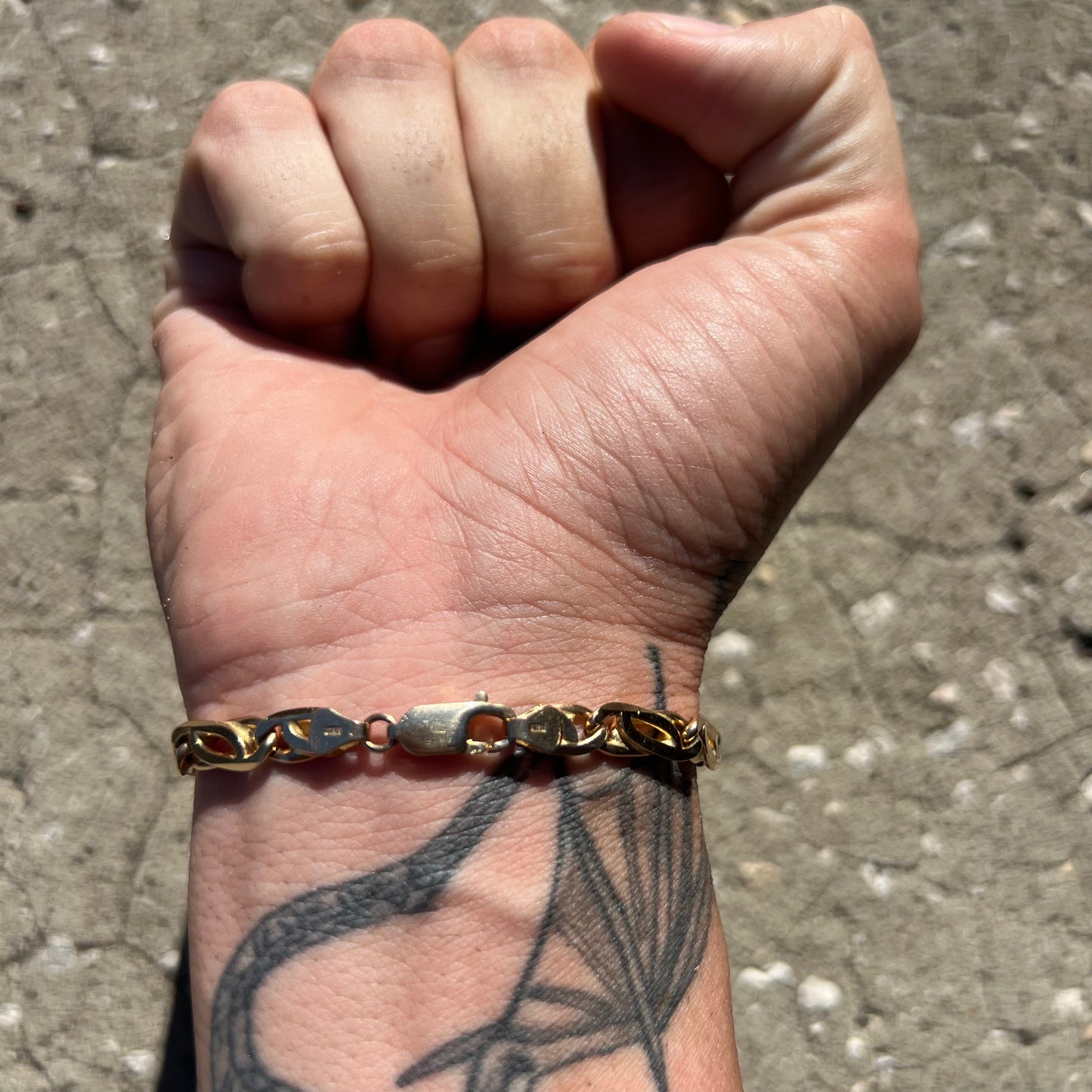 1980’s Solid 14k Italian Yellow Gold Tigers Eye Link Bracelet (8.25”)