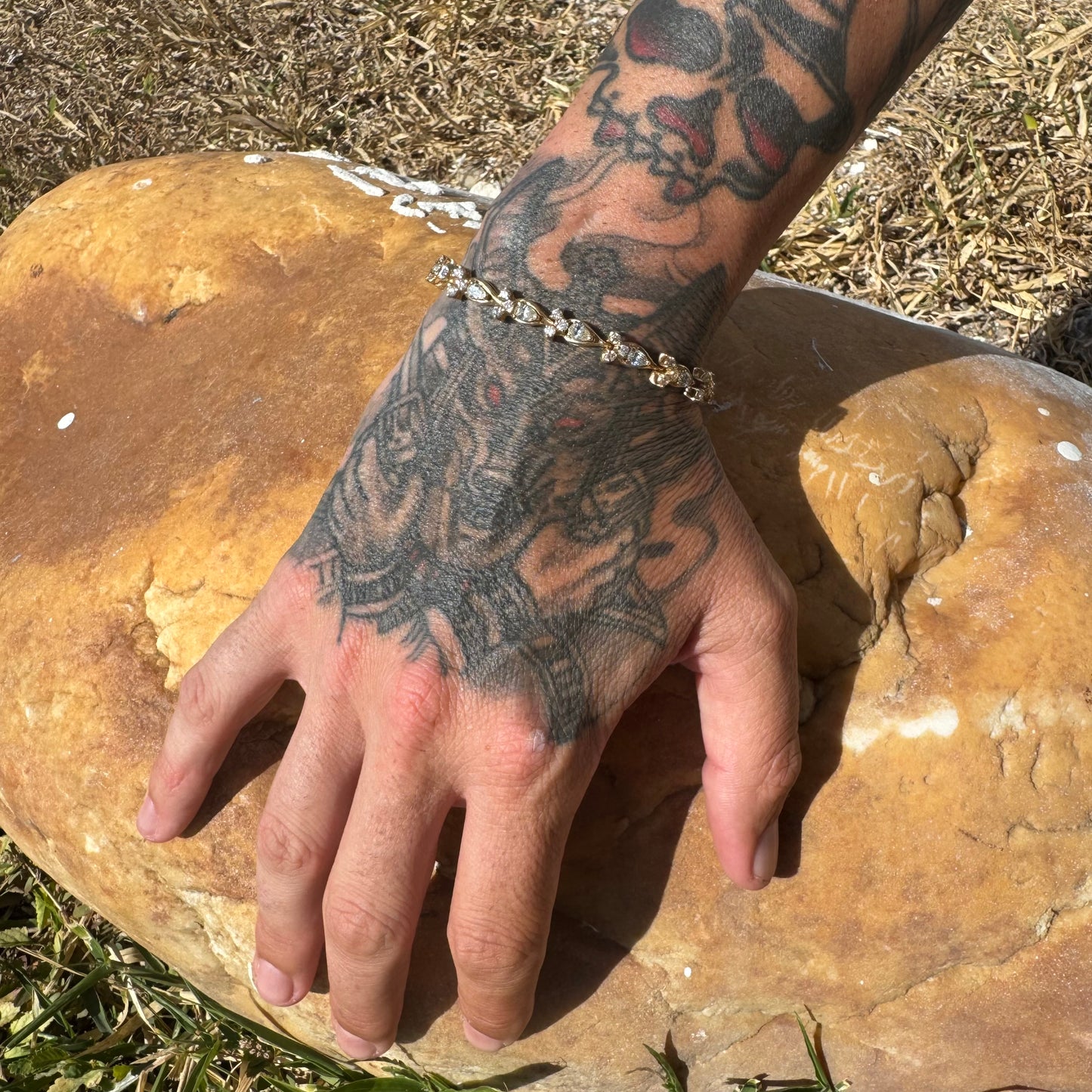 Vintage Solid 14k Yellow Gold 6.0ctw Natural Diamond Bracelet (7”)