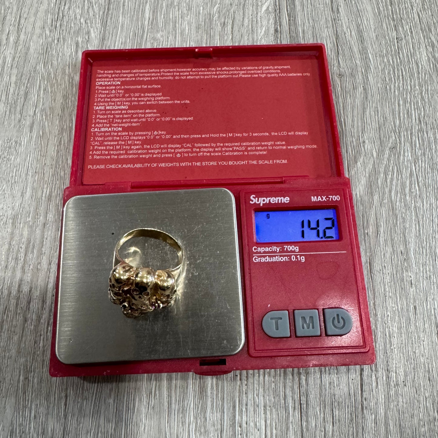 Vintage Solid 14k Yellow Gold Natural Ruby Large Skull Pile Ring (11)