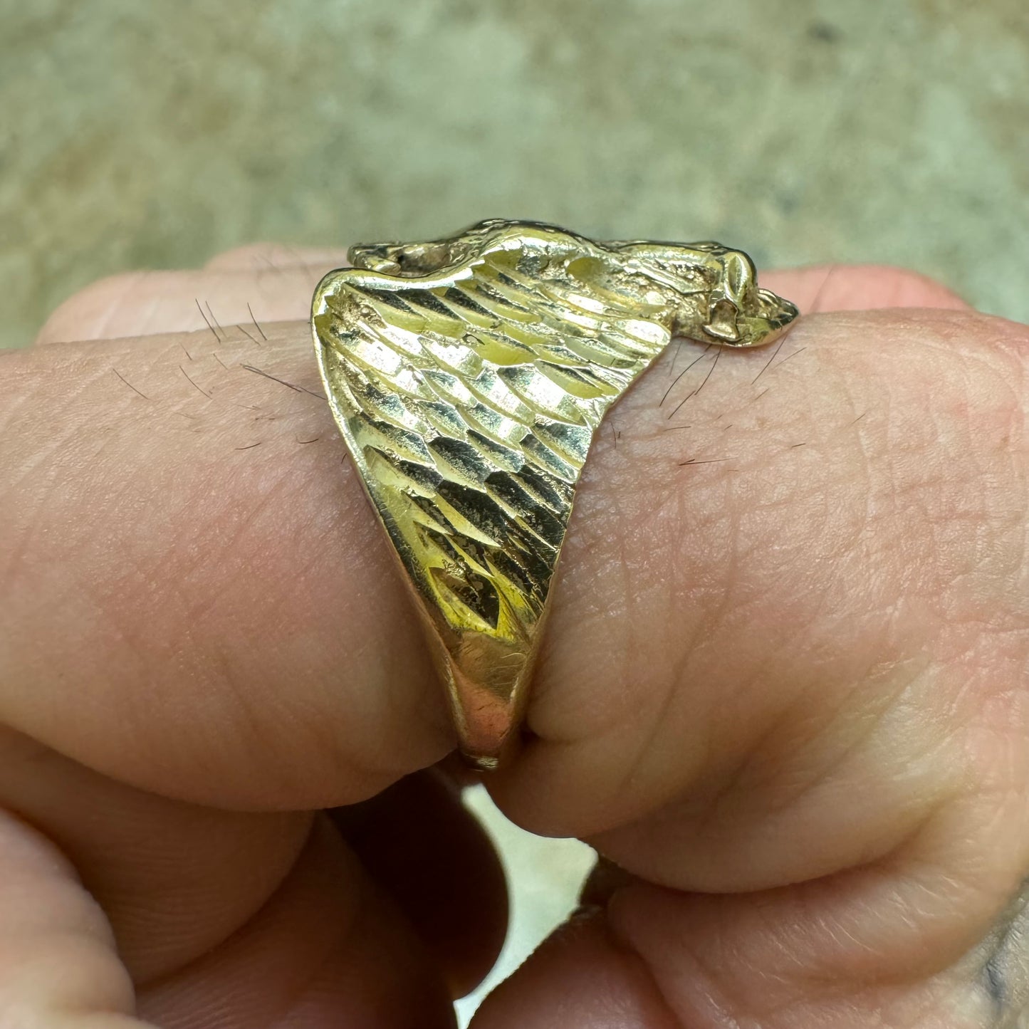 1970’s Solid 14k Yellow Gold Ruby Encrusted Old Americana Eagle Ring (11)