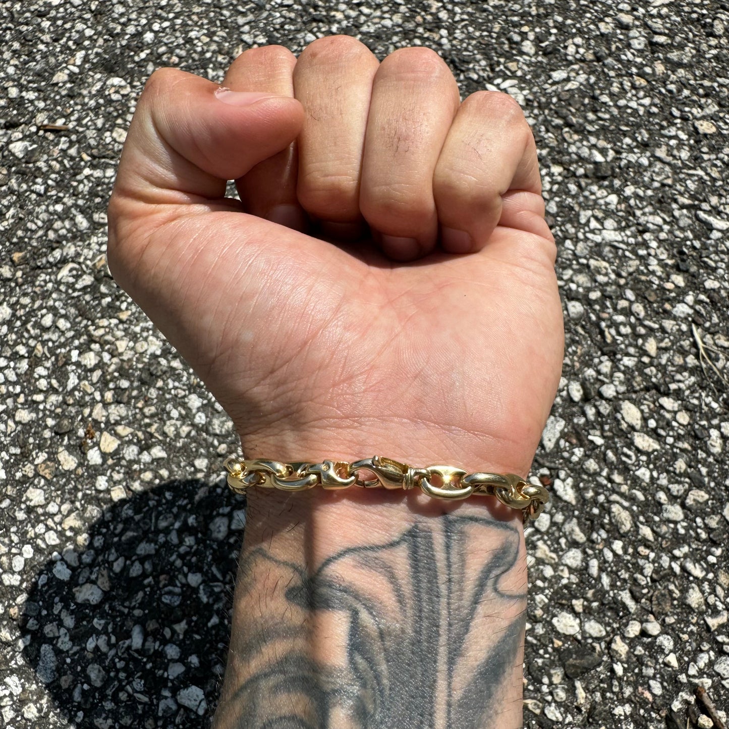 Vintage Solid 14k Yellow Gold Heavy Chaine D Ancre Puffed Gucci Link Bracelet (9”)