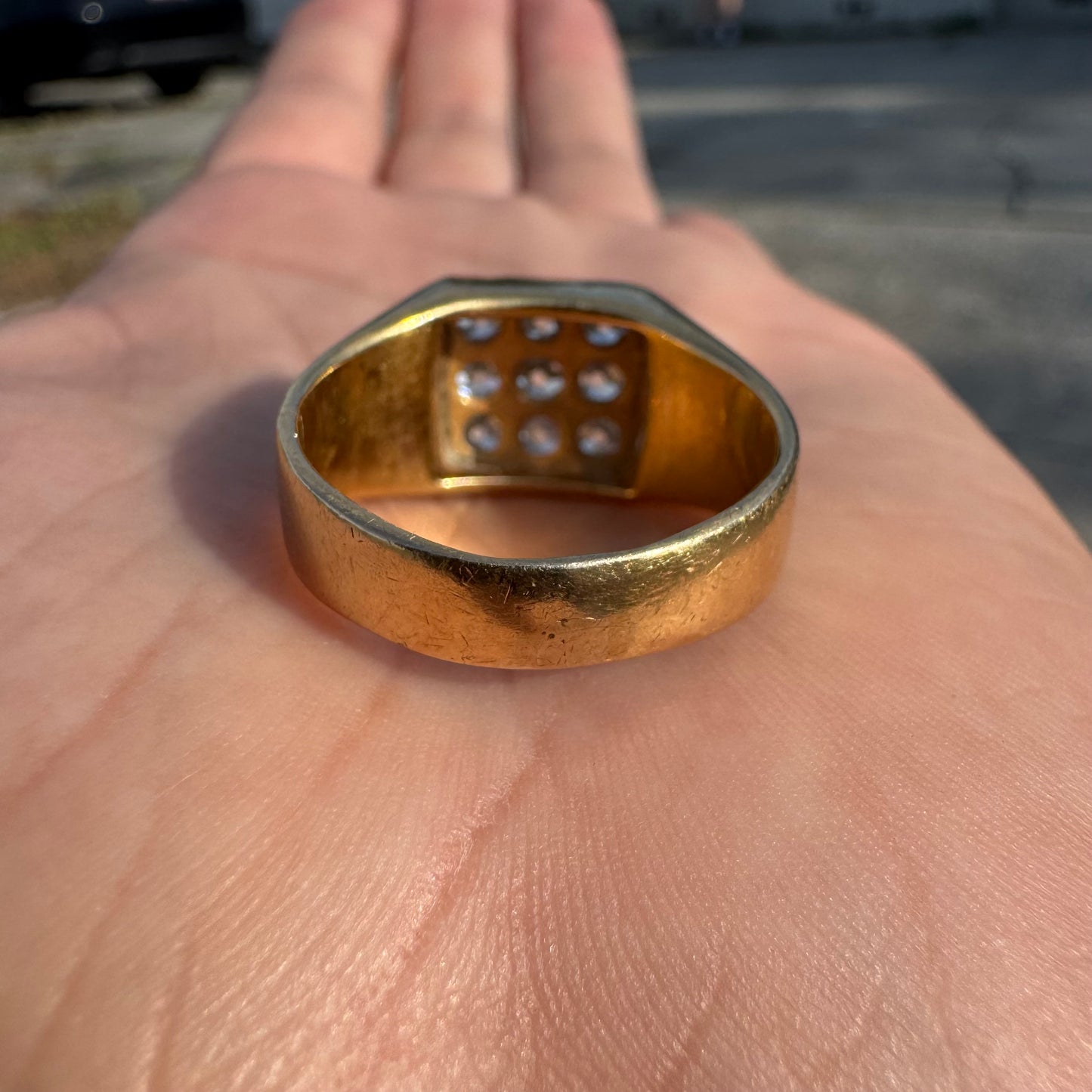 Antique 18k Yellow Gold 1.35ctw Natural Old Mine Cut Diamond Cluster Gents Ring (10.75)