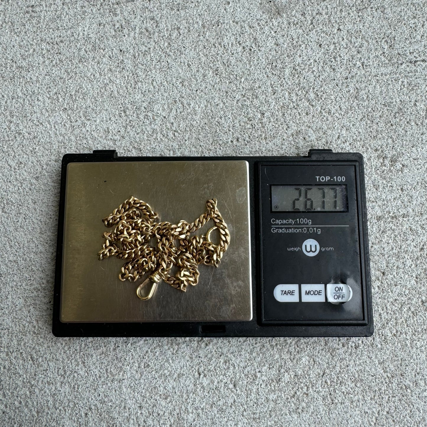 Dated 1924 Solid 14k Yellow Gold Cuban Curb Link Watch Chain Necklace (21.5”)
