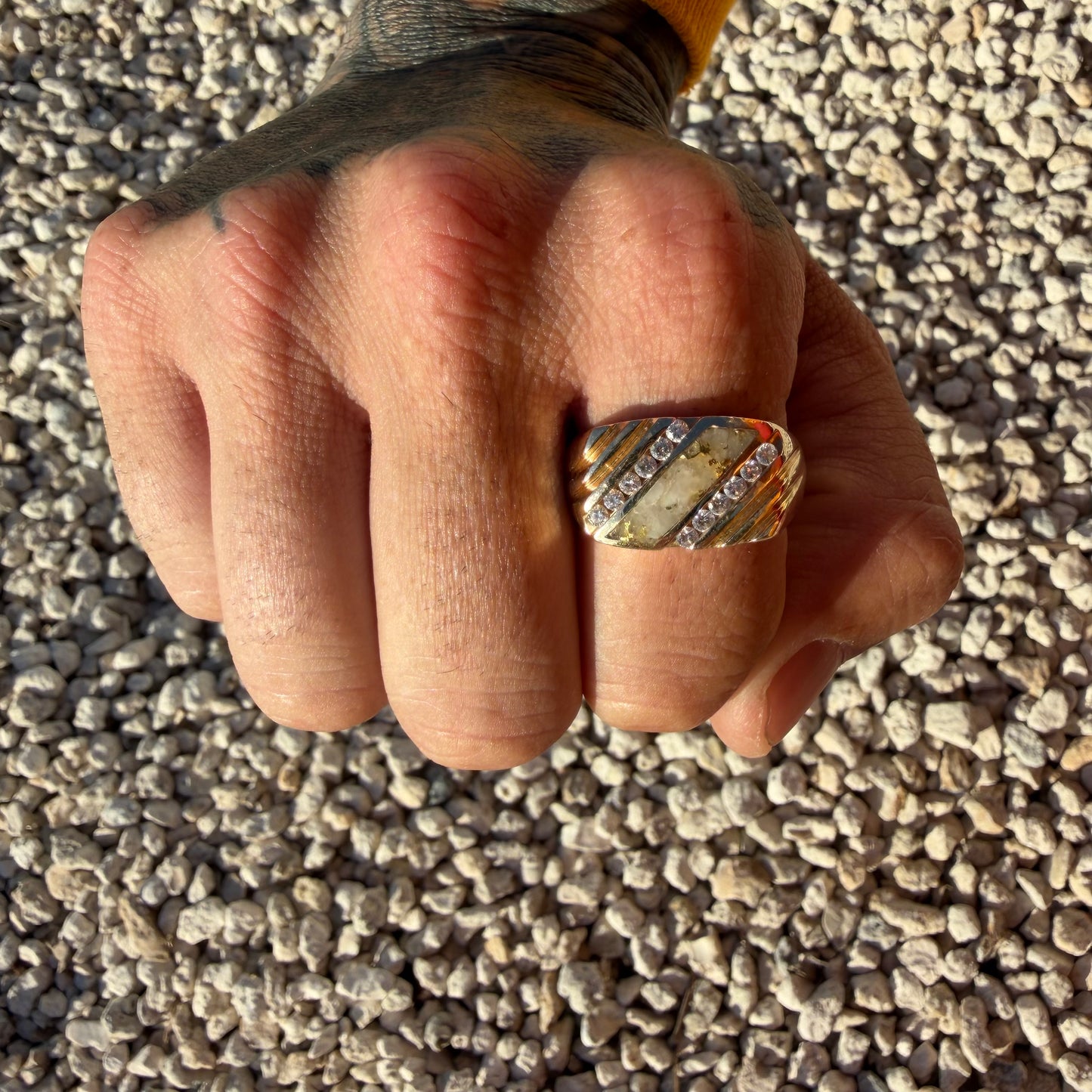 Vintage Solid 14k Yellow Gold .50ctw Natural Diamond Gold Bearing Quartz Signet Ring (13.5)