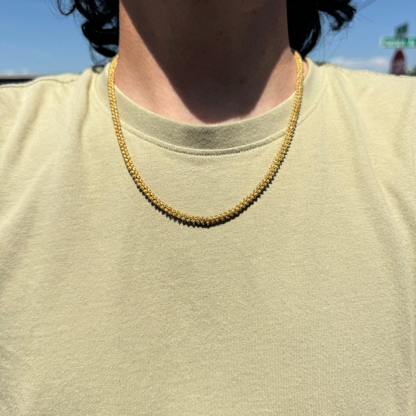 Vintage Solid 18k Yellow Gold Pikun Flower Link Baht Chain Necklace (20.5”)