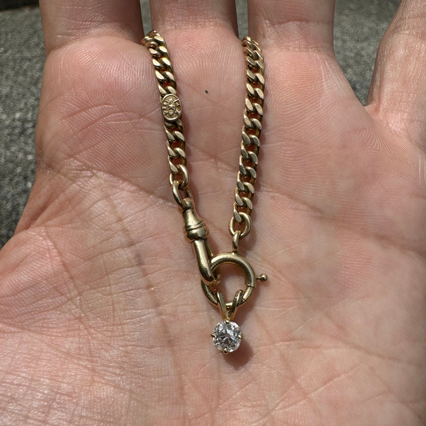 Dated 1924 Solid 14k Yellow Gold Cuban Curb Link Watch Chain Necklace (21.5”)
