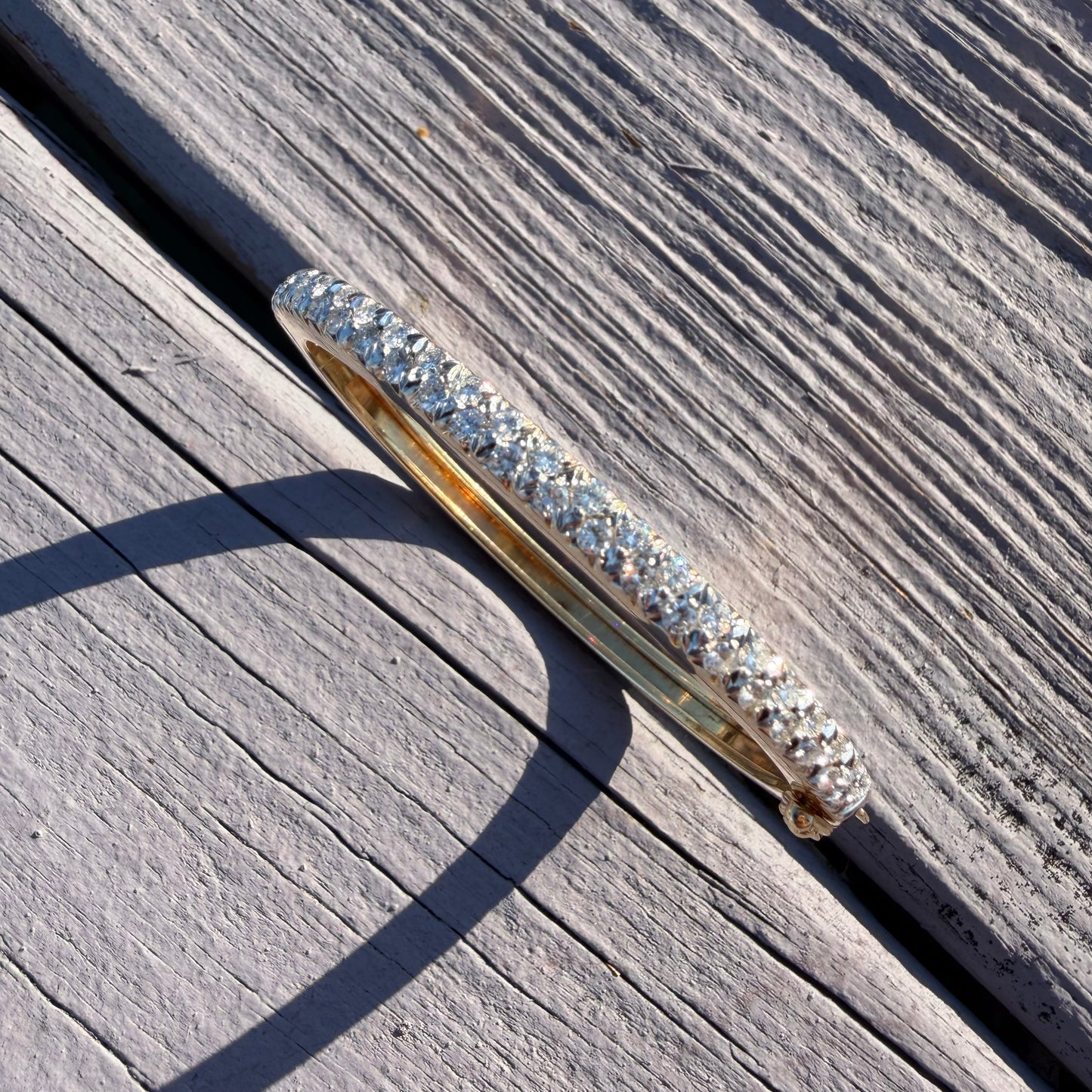 Vintage Solid 14k Yellow Gold 2.0ctw Natural VS Diamond Heavyweight Bangle Bracelet (5.75”-6.5”)