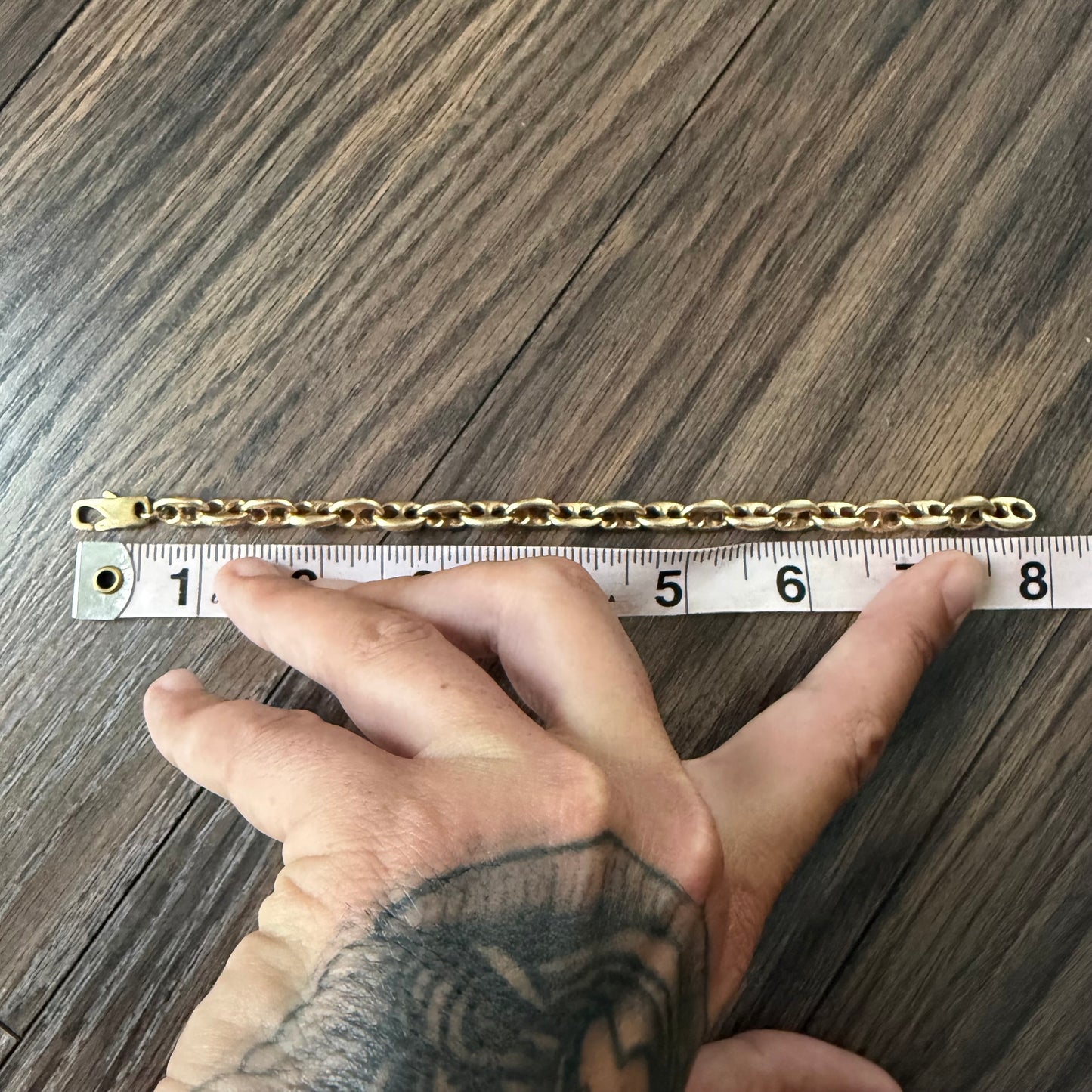 Vintage Fully Solid 14k Yellow Gold Heavyweight Chaine D’ Ancre Puffed Mariner Link Bracelet (7.5”)