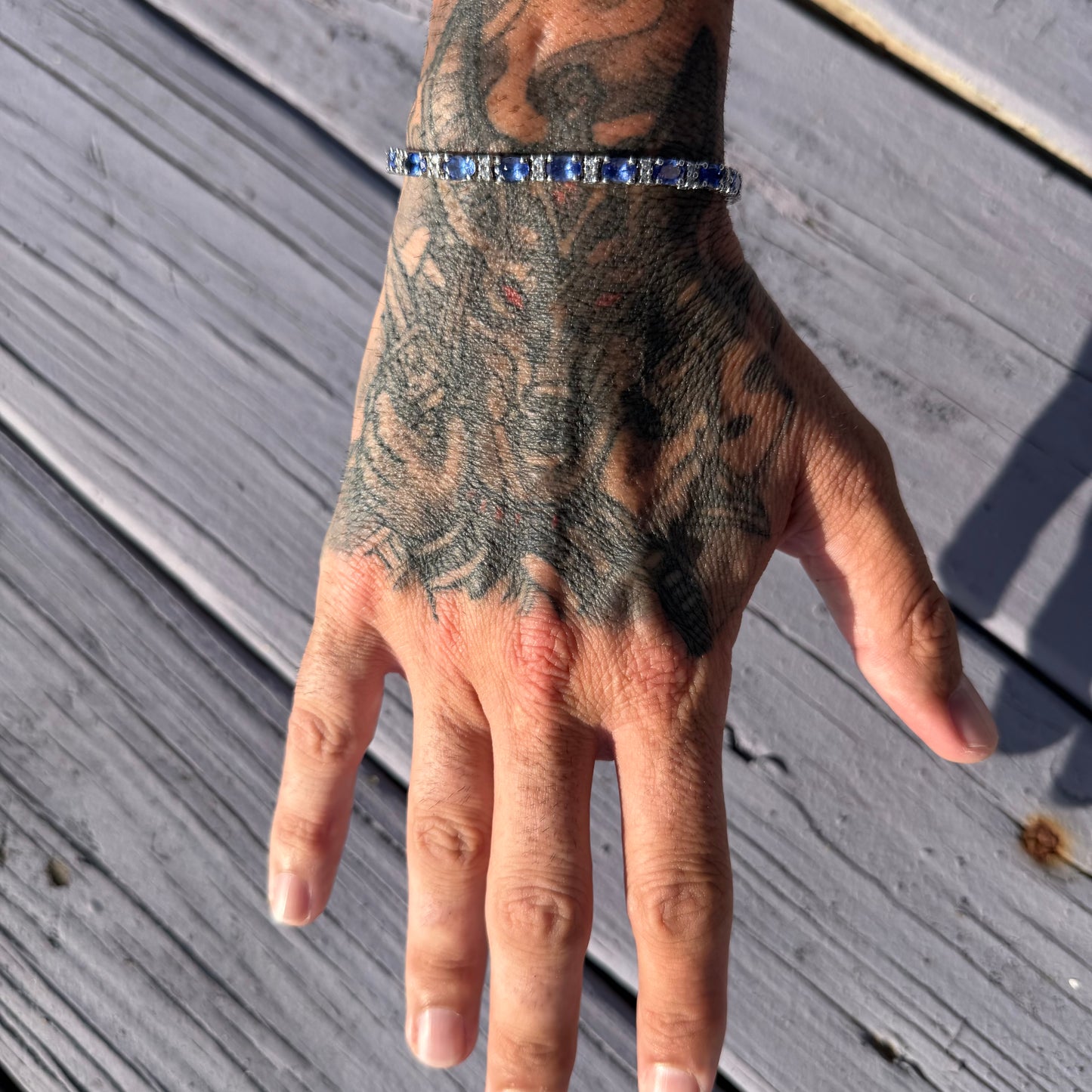 Vintage Solid 14k White Gold 11.0ctw Natural Tanzanite And Diamond Tennis Bracelet (7.15”)