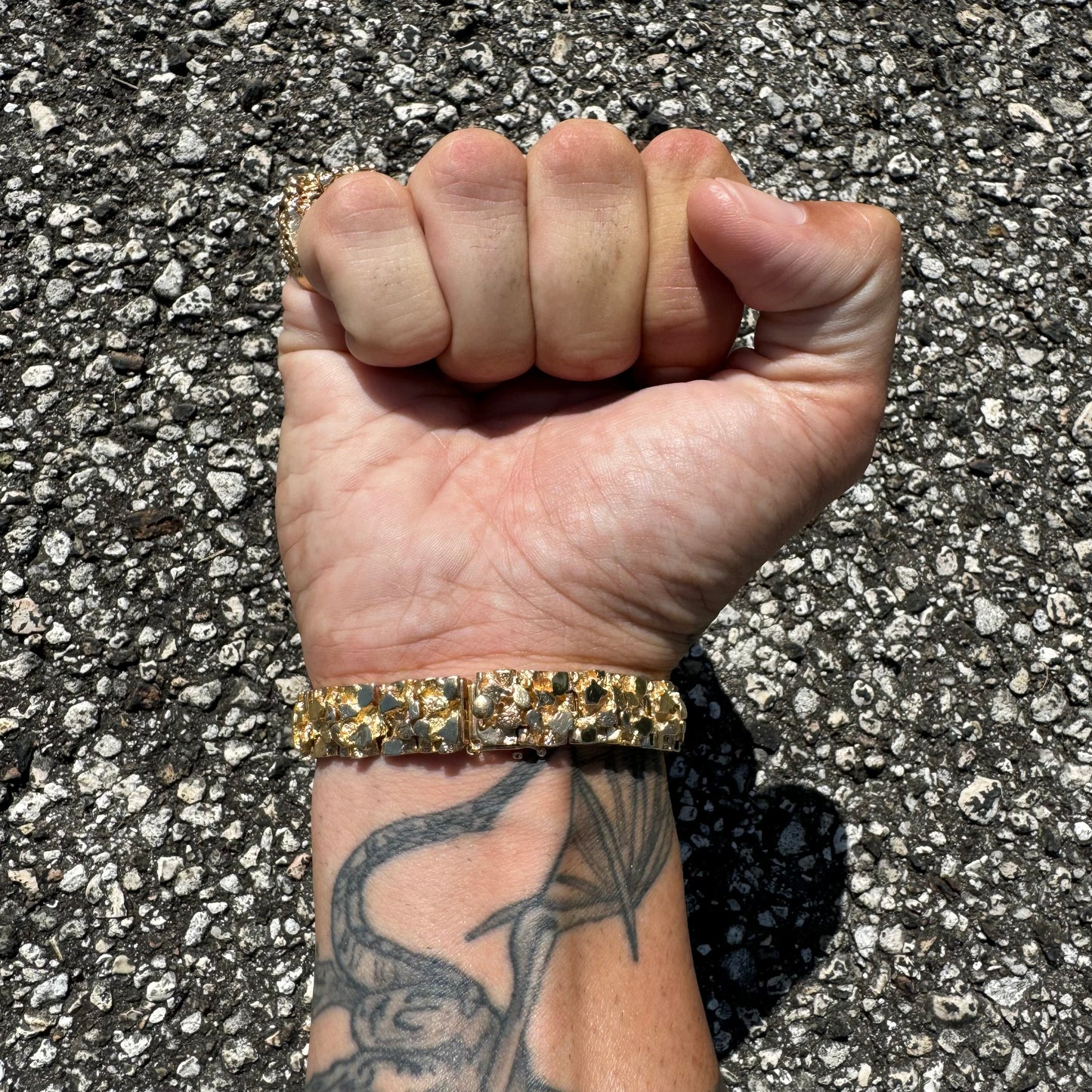 1980’s Solid 14k Yellow Gold Heavyweight Nugget Bracelet (7.25”)