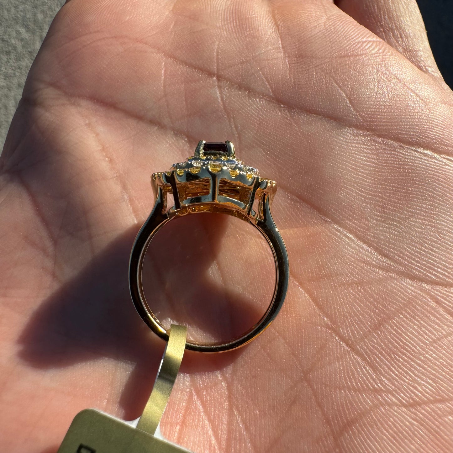 Brand New 14k Yellow Gold .73ct Natural Emerald Cut Unheated Winza Sapphire 1.04ctw Natural VS Yellow And White Diamond Ring (6.75)