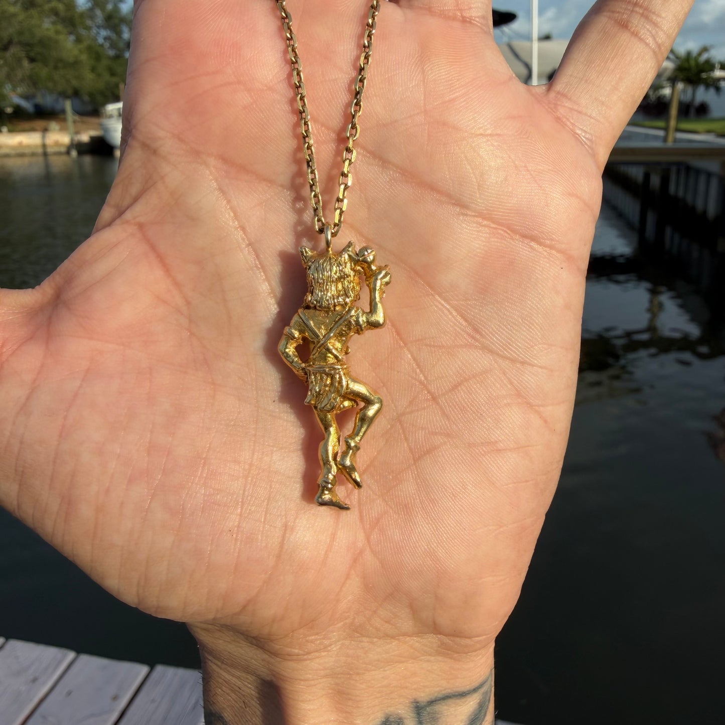 Vintage Solid 18k Yellow Gold Native American Wolf Kachina Pendant
