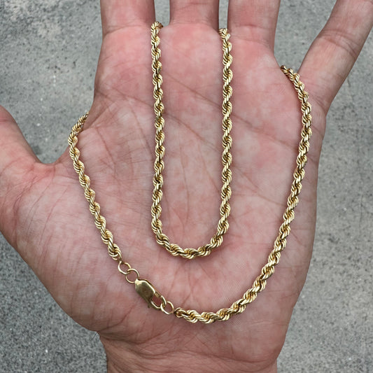 Vintage Solid 14k Yellow Gold Diamondcut Rope Chain Necklace (18.5”)