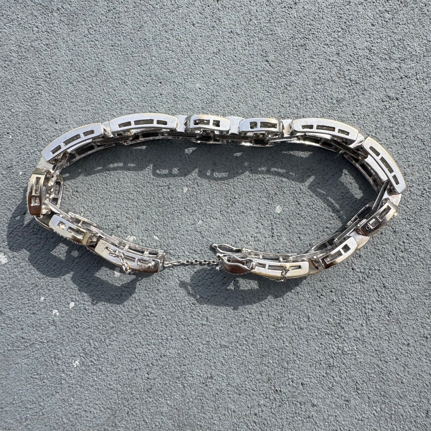 Art Deco Solid 18k White Gold Heavyweight 12.5ctw Natural Diamond Bracelet (8”)