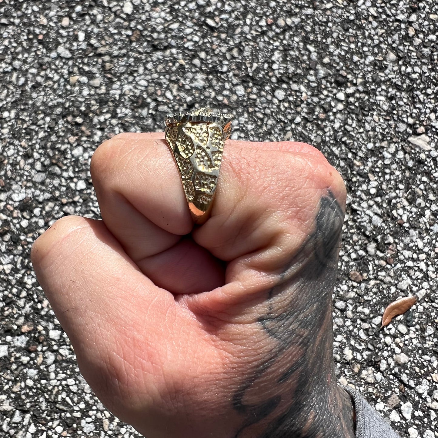 Vintage 14k Yellow Gold .40ctw Natural Diamond Encrusted Old School Good Luck Gamblers Nugget Ring (10.5)