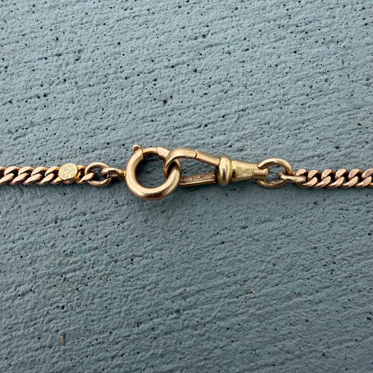 Antique Art Nouveau Solid 14k Gold Double Albert Curb Link Watch Chain Necklace (20.5”)