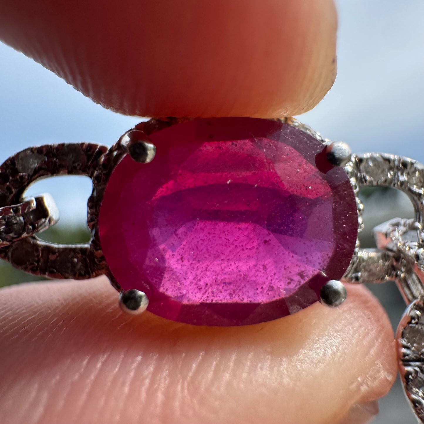 14k White Gold 20ctw Natural Ruby 2.5ctw Natural Diamond Bracelet (7.5”)