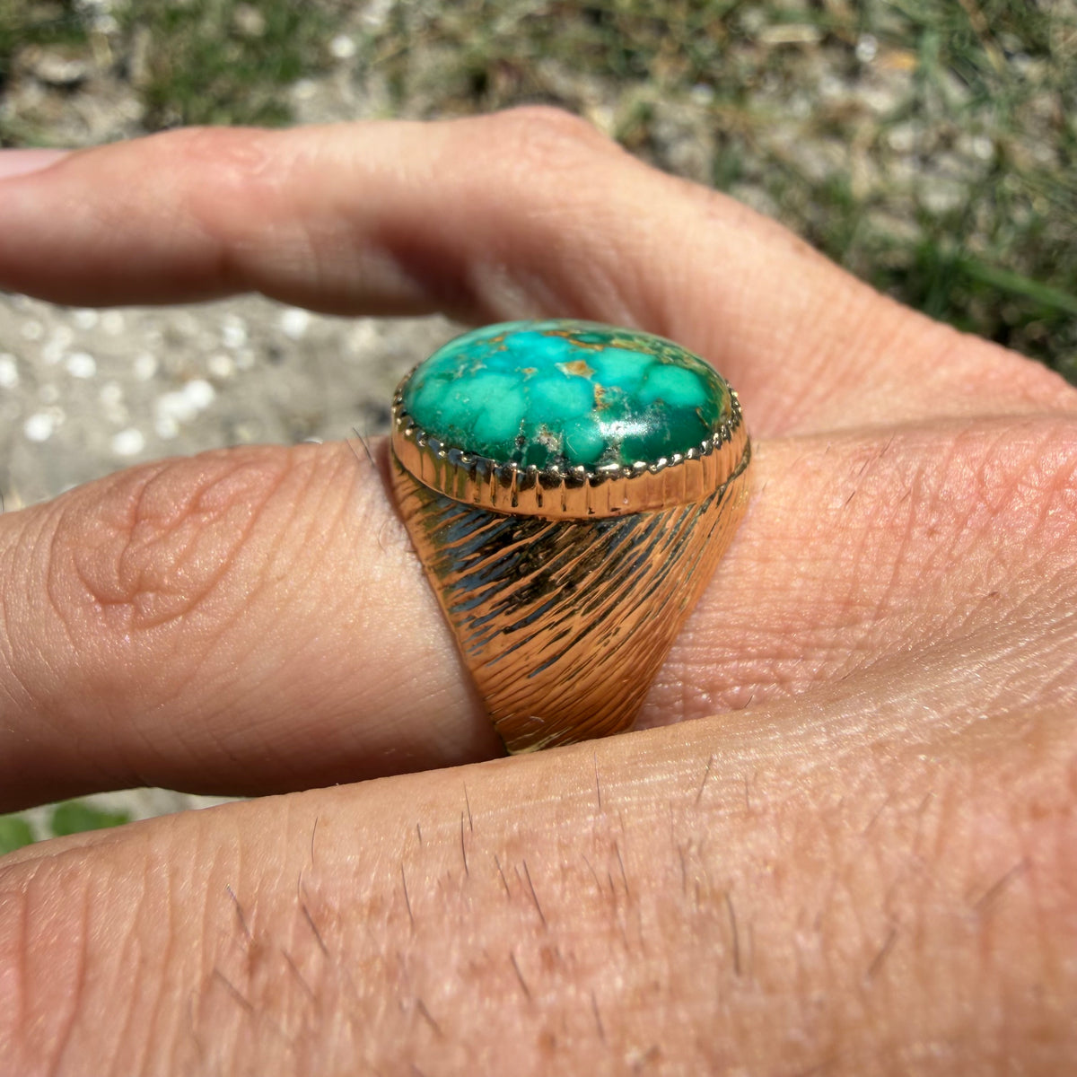 Vintage Solid 14k Yellow Gold Royston Turquoise Signet Ring (8)