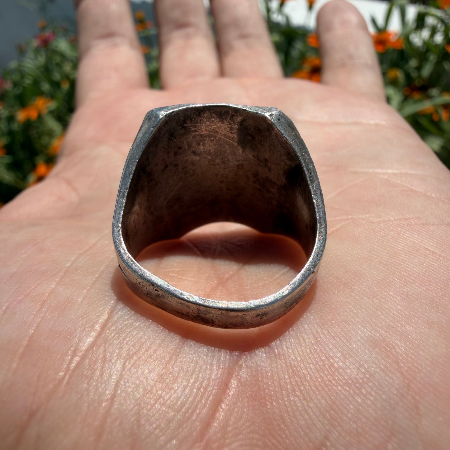 1930’s/40’s Sterling Silver Turquoise Thunderbird Signet Ring (8.75)