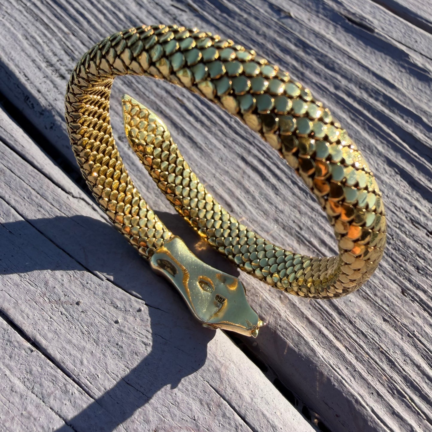 Circa 1940’s Italian Designer 18k Yellow Gold Flexible Mesh Heavyweight Snake Bracelet (6”-7.75”)