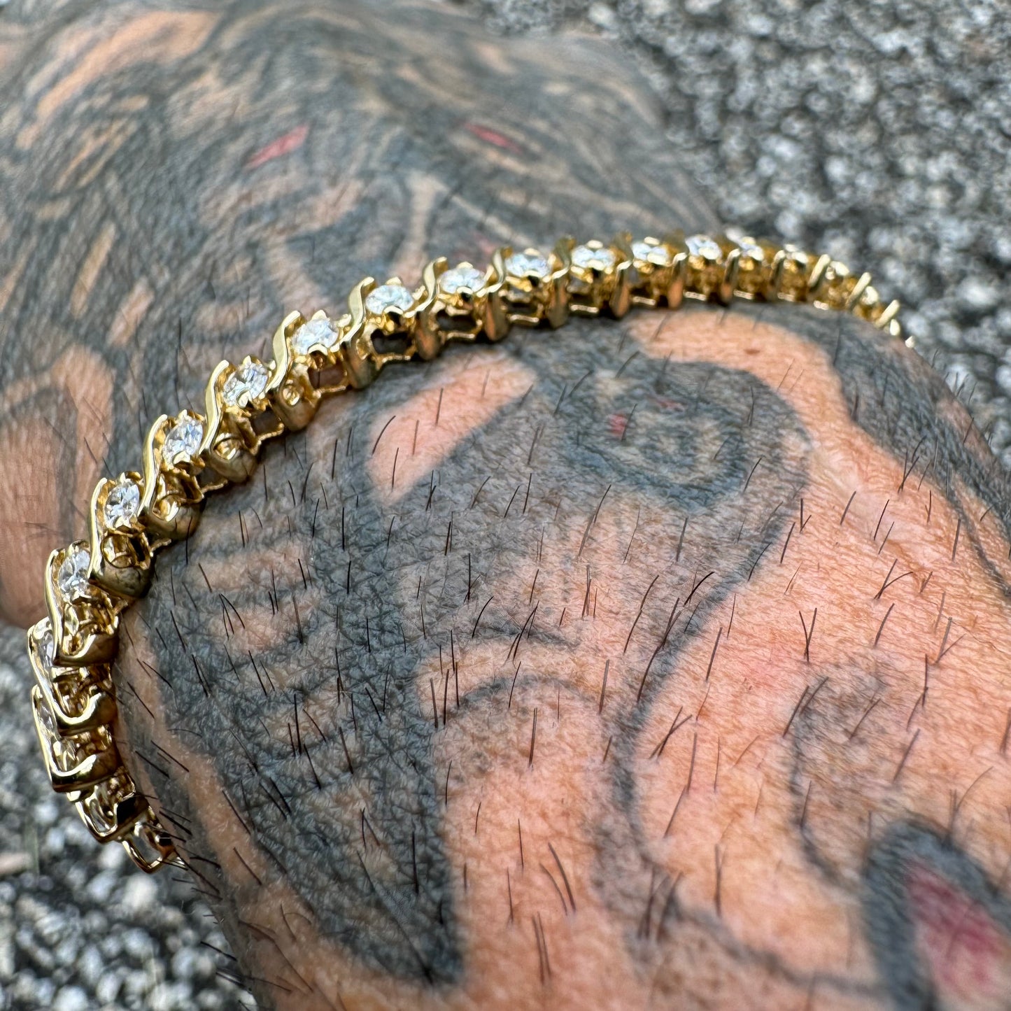 Vintage 2.5CTW Natural VS Diamond 14k Yellow Gold S-Link Tennis Bracelet (6.75”)