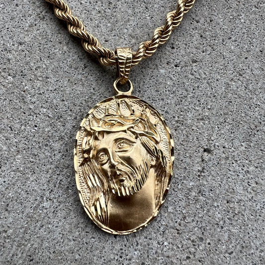 1984 Solid 14k Yellow Gold Suffering Jesus Piece Pendant